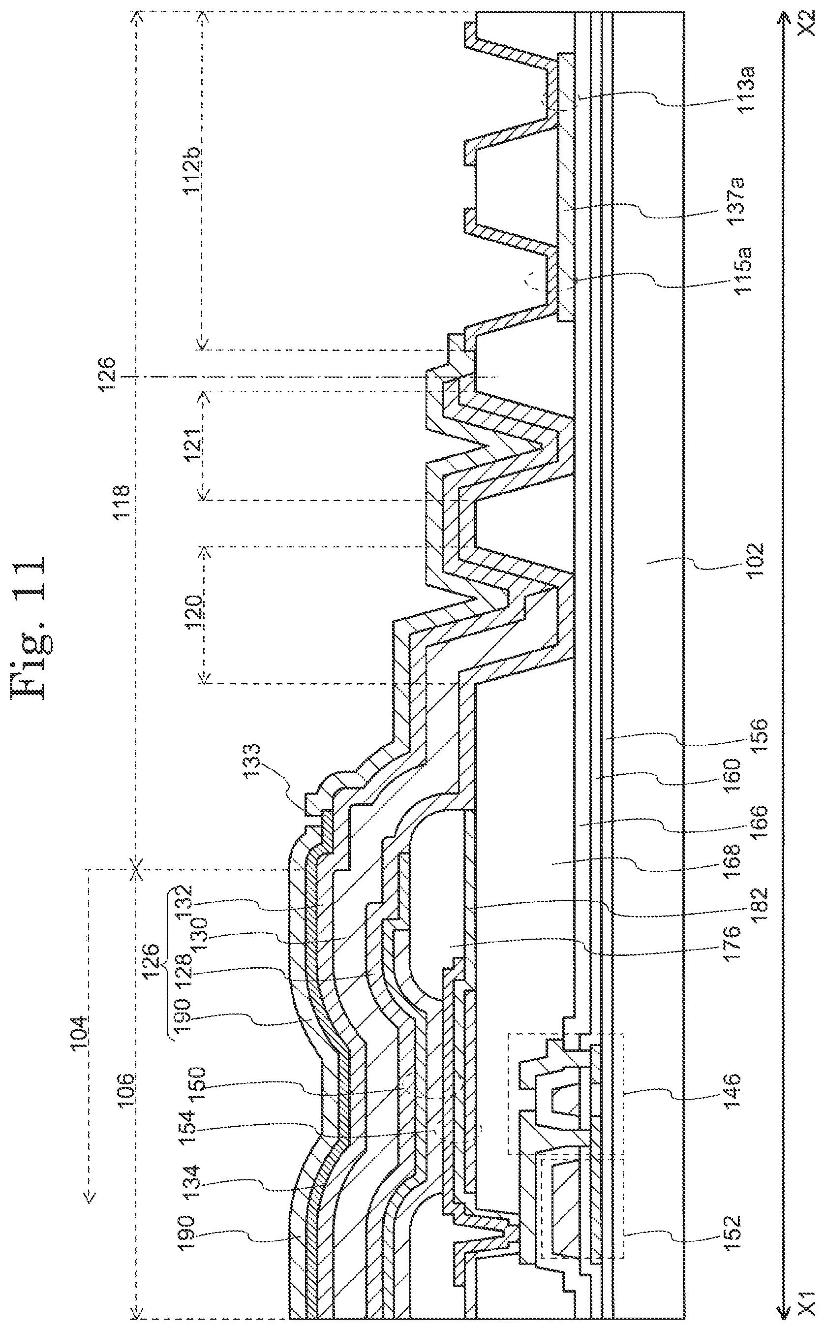 Patent US11778879 Figure 12 – Display device including concave/convex structure in the inorganic insulation layer