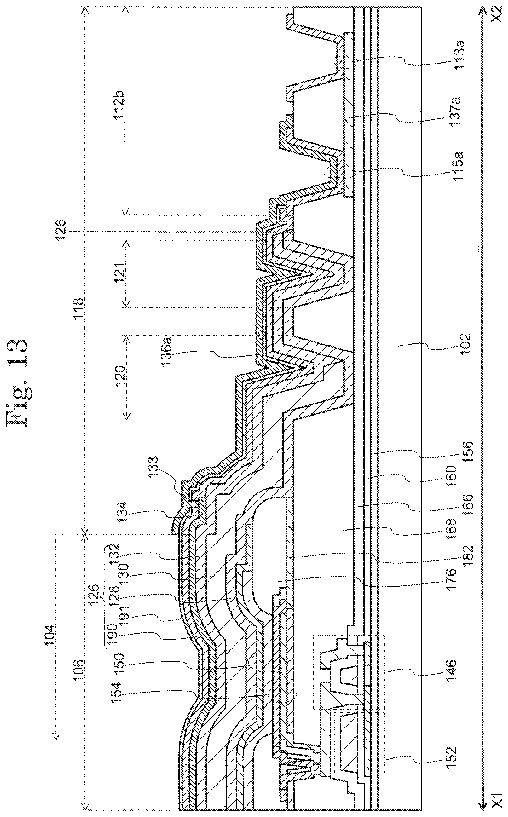 Patent US11778879 Figure 14 – Display device including concave/convex structure in the inorganic insulation layer