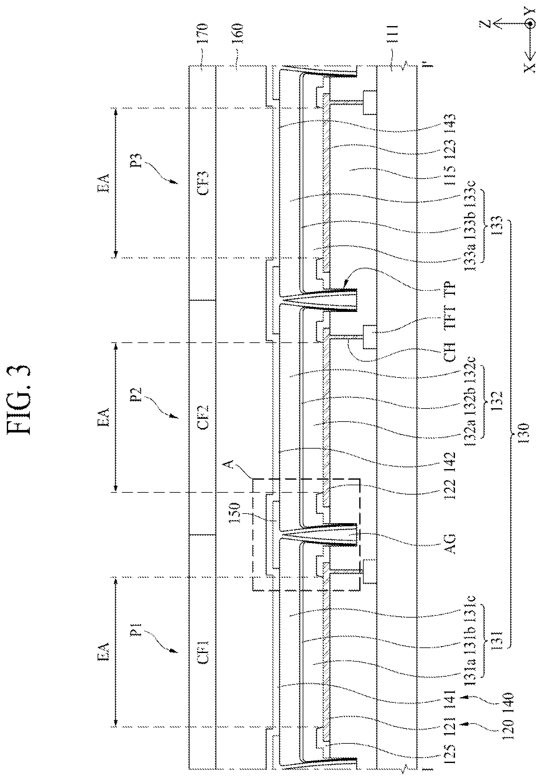 Patent US11778881 Figure 2 – Light emitting display device having a trench between pixels