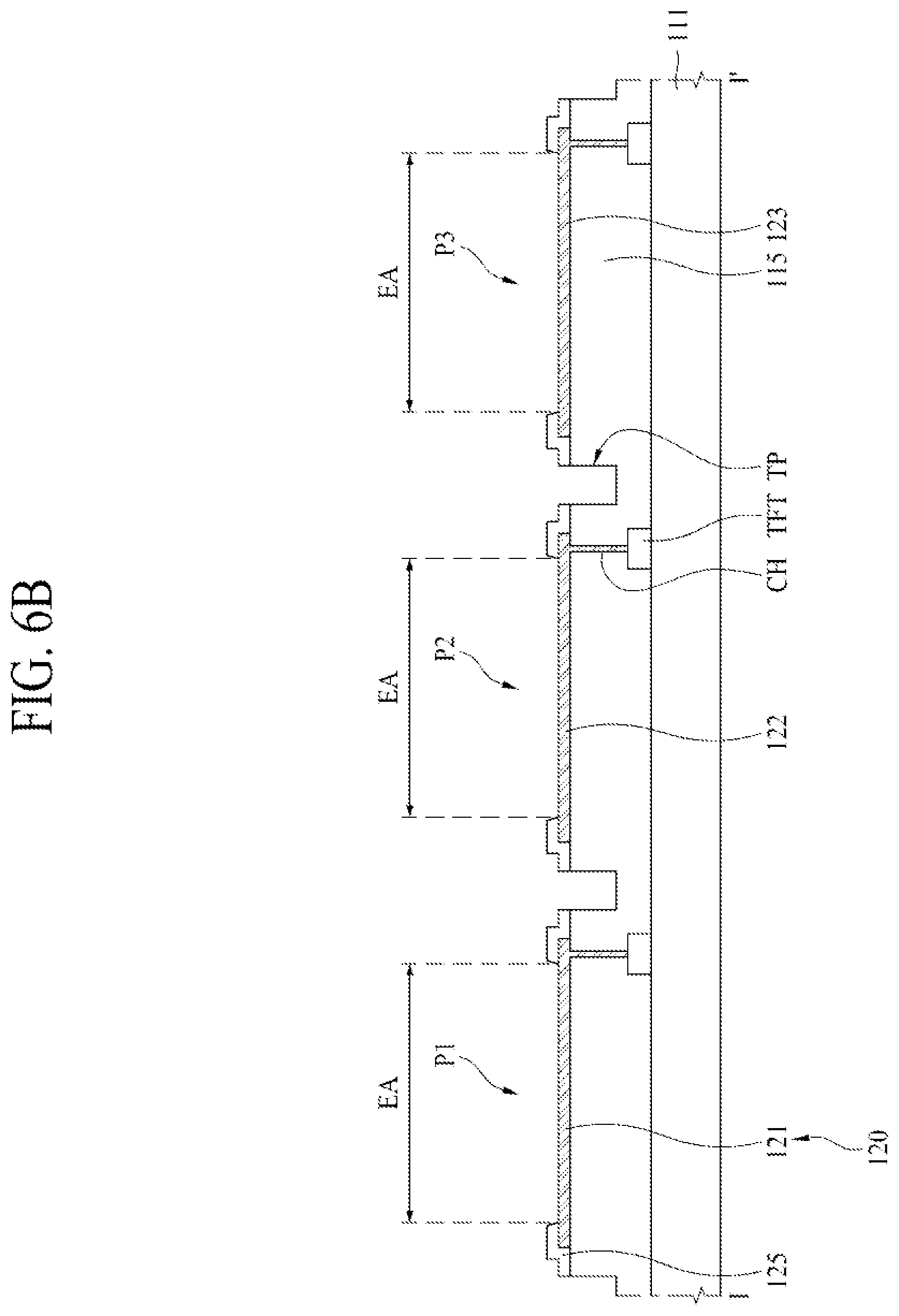 Patent US11778881 Figure 6 – Light emitting display device having a trench between pixels