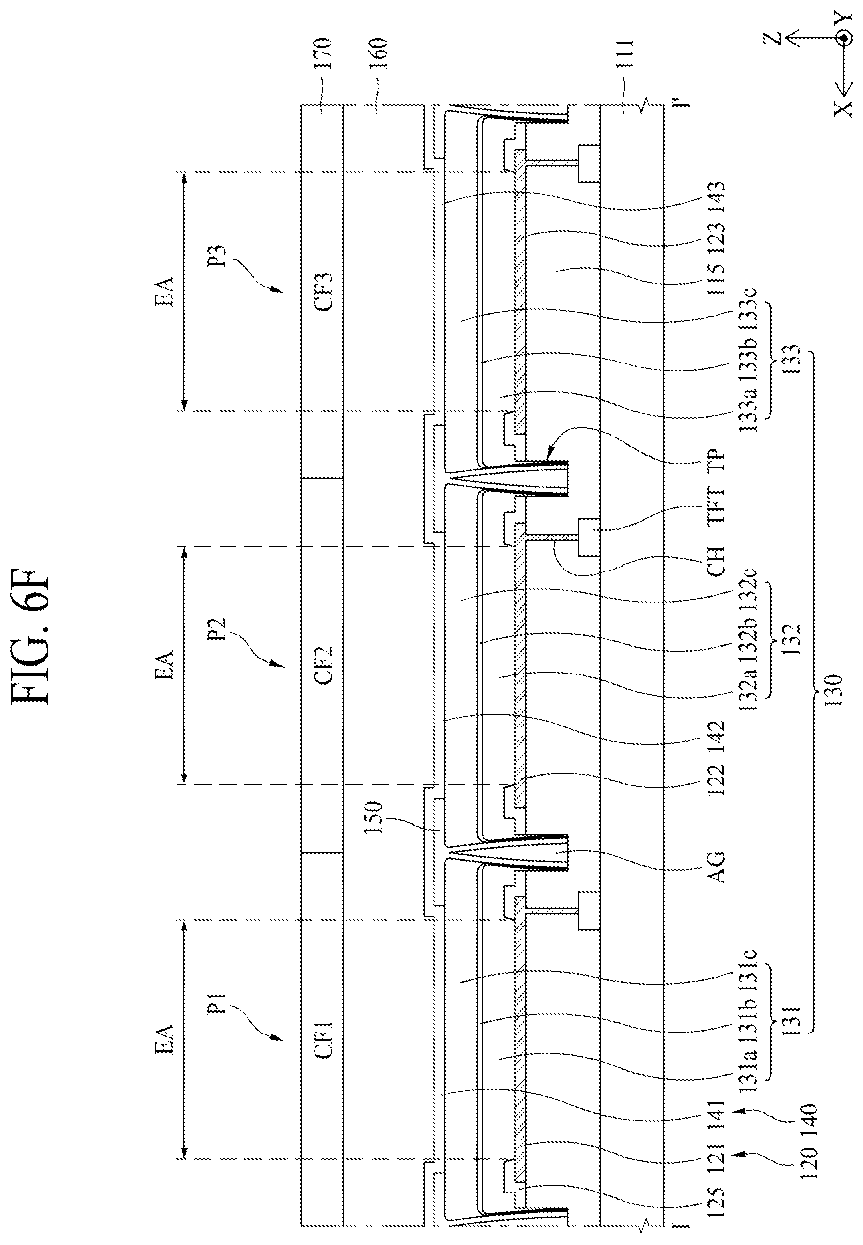 Patent US11778881 Figure 10 – Light emitting display device having a trench between pixels