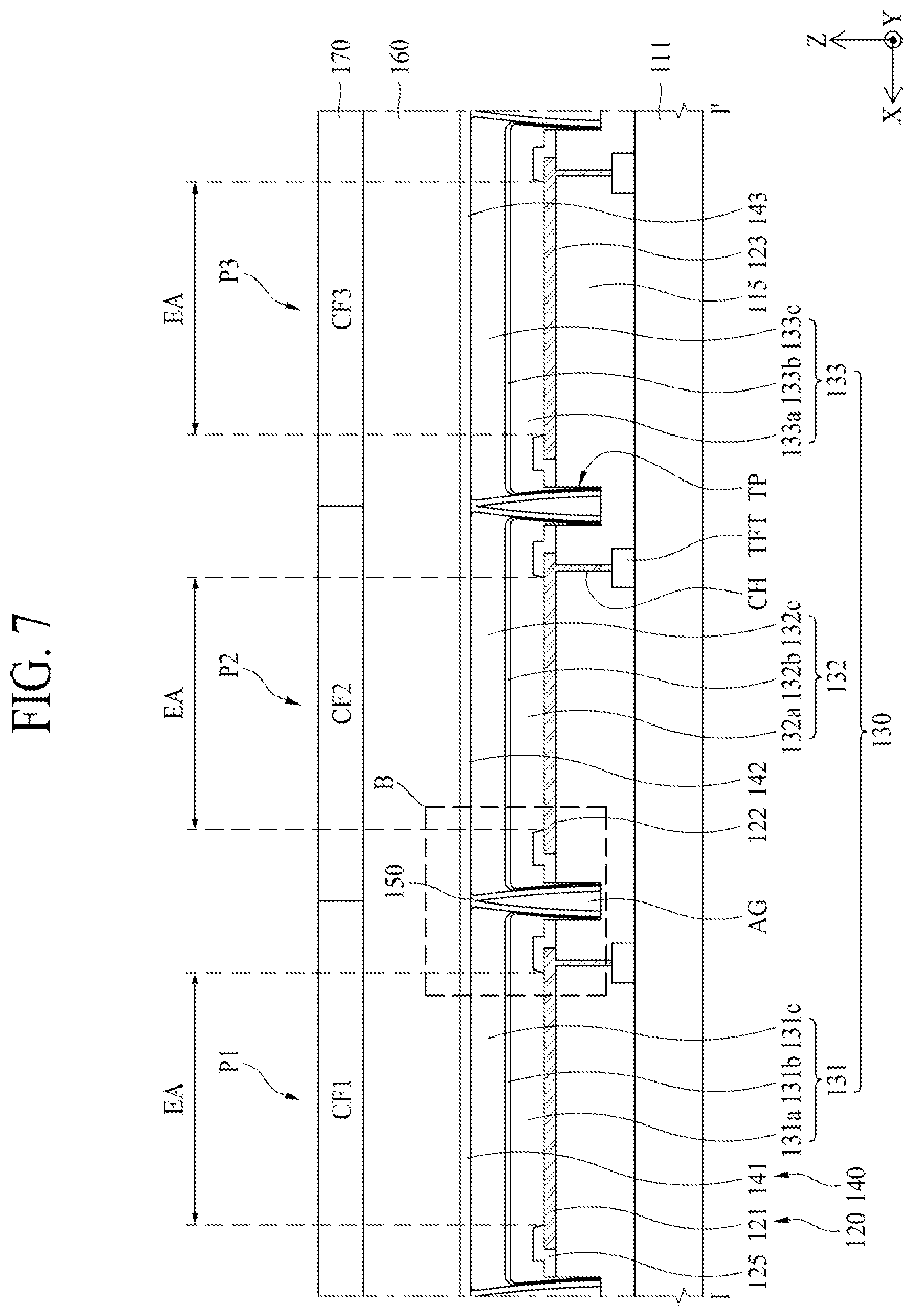 Patent US11778881 Figure 11 – Light emitting display device having a trench between pixels