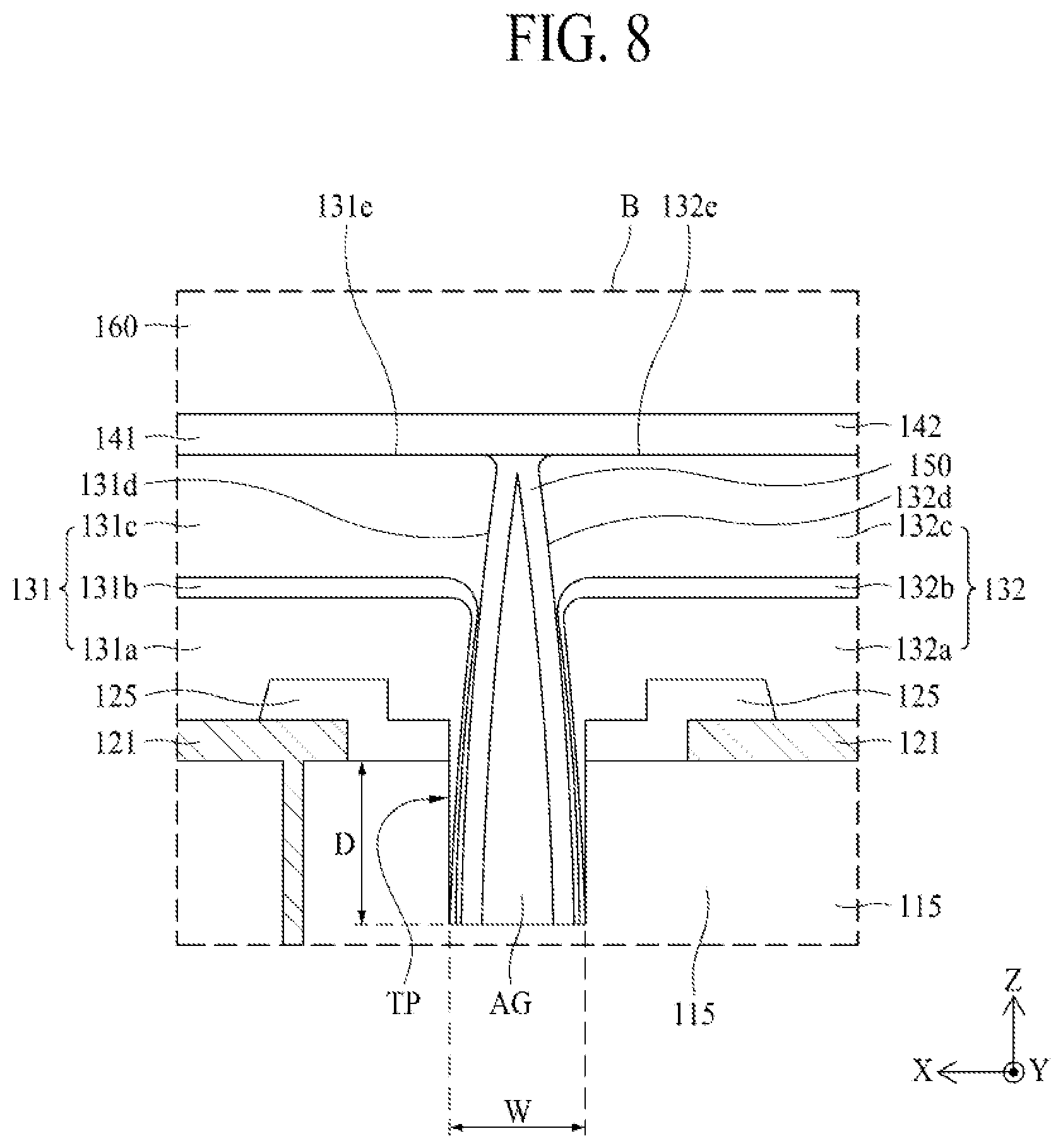Patent US11778881 Figure 12 – Light emitting display device having a trench between pixels