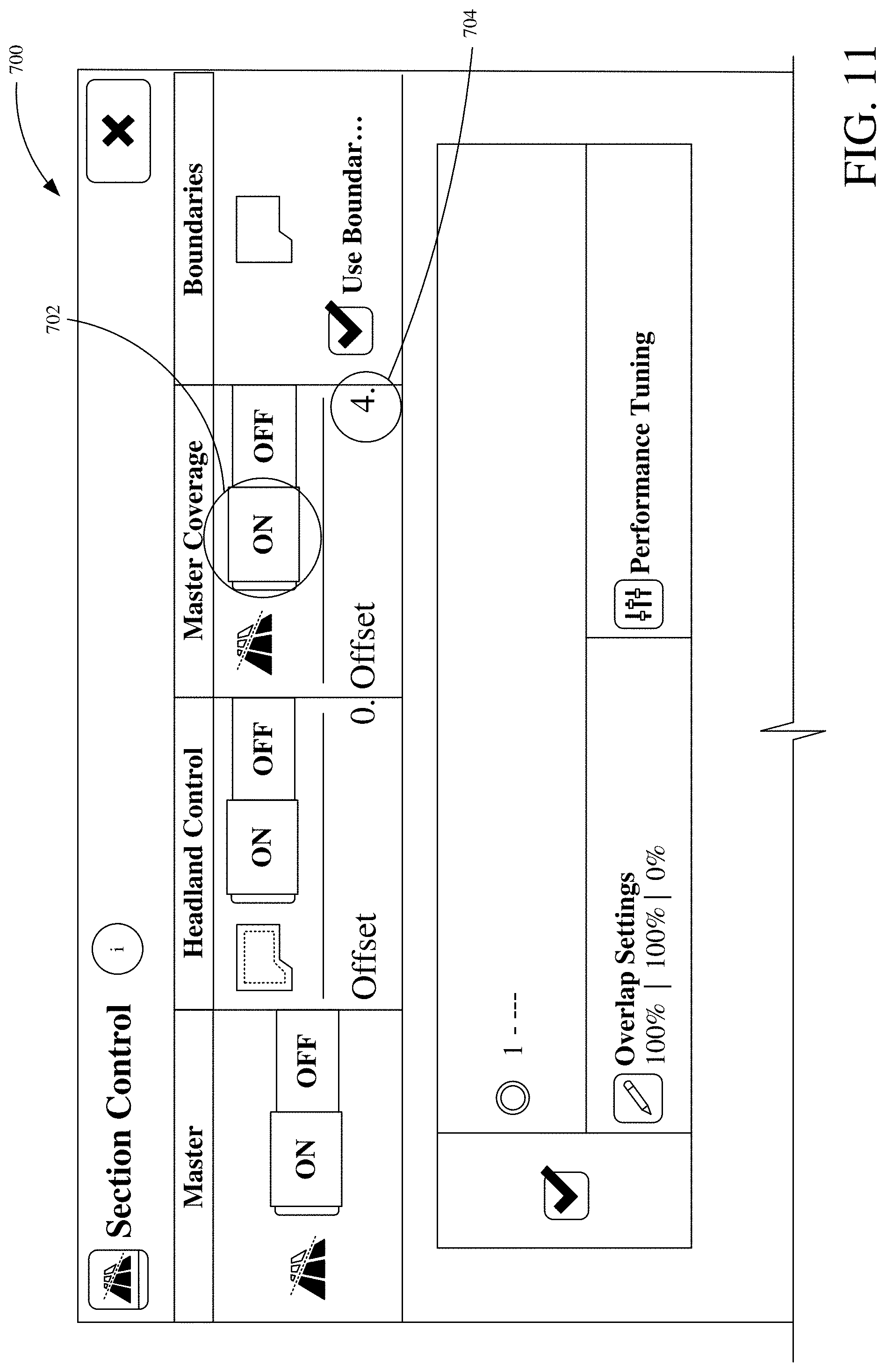 Patent US11778938 Figure 11 – Agricultural machine section control