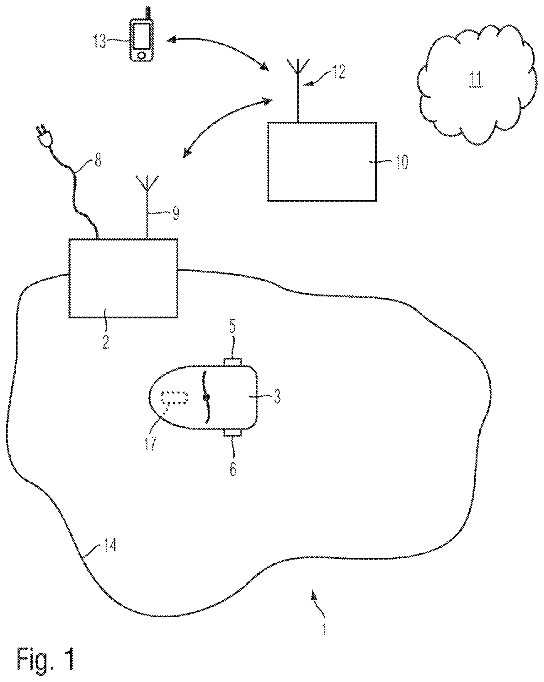 Patent US11778941 Figure 1 – System comprising an autonomous mobile device and a base station communicating via a boundary wire