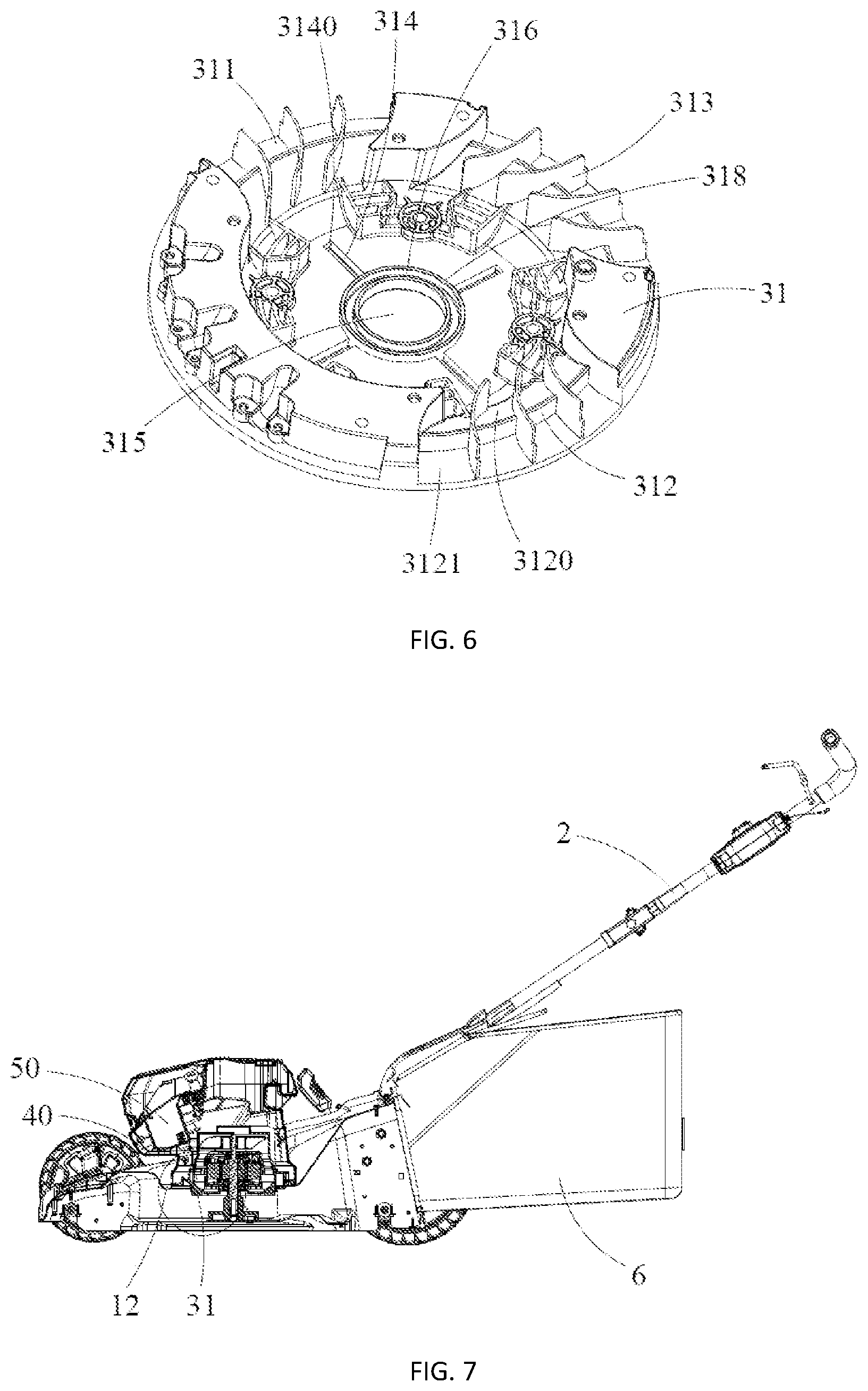 Patent US11778944 Figure 5 – Heat dissipation power head and lawn mower