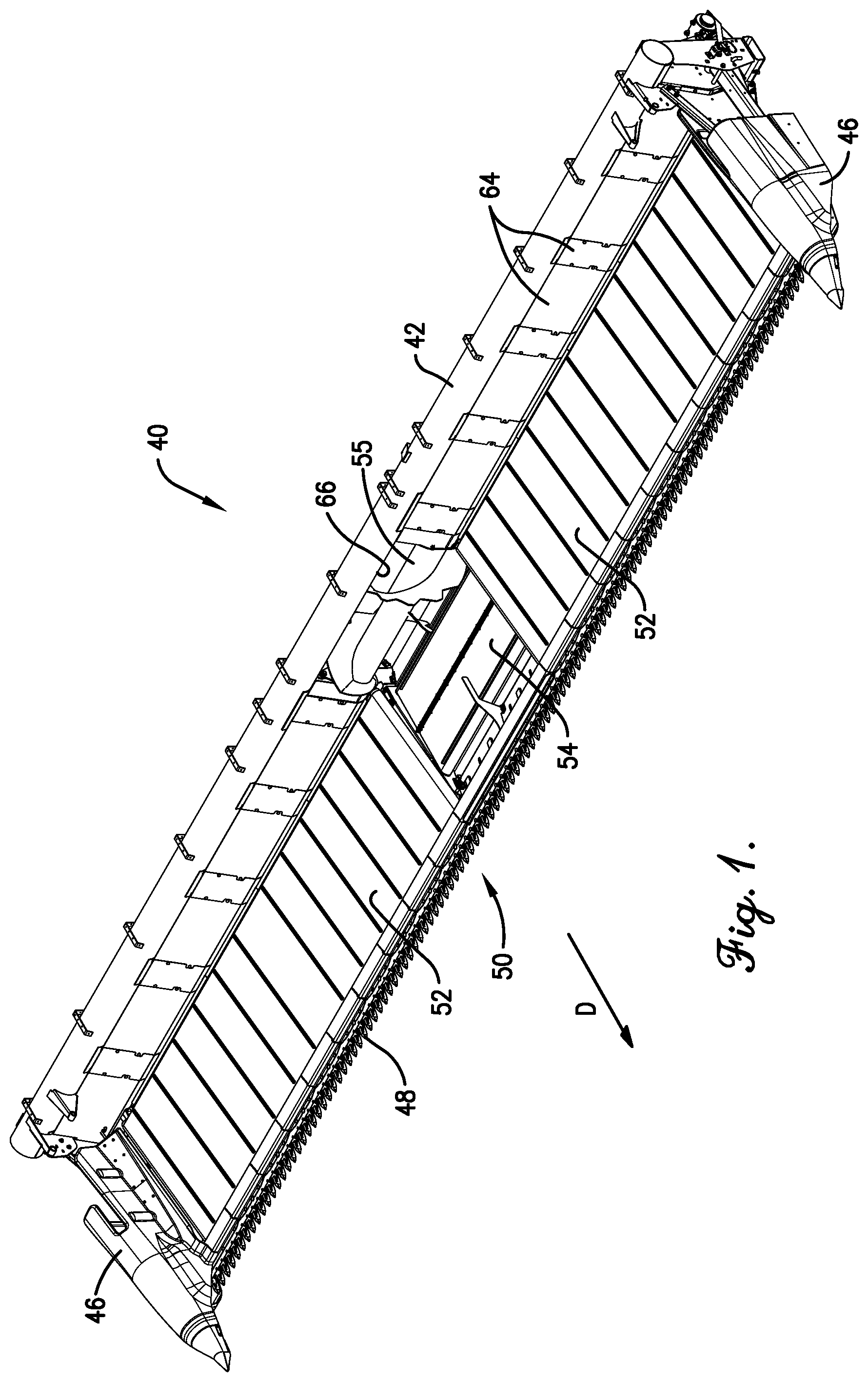 Patent US11778946 — Flexible header with sectional height adjustment — Figure 1