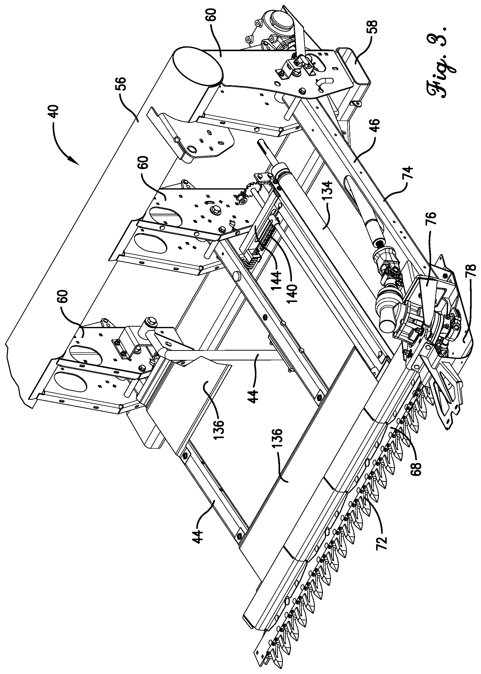 Patent US11778946 Figure 3 – Flexible header with sectional height adjustment