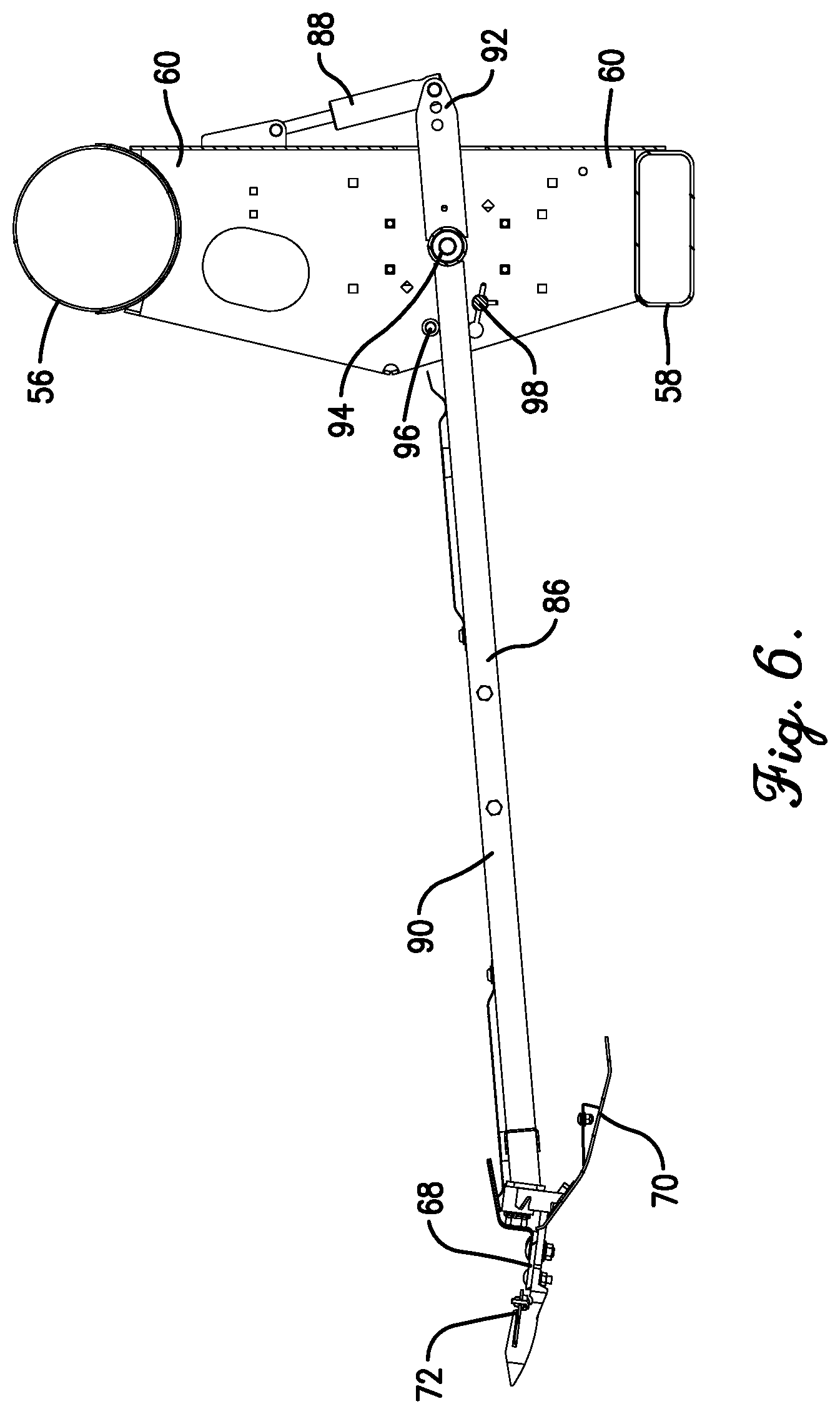 Patent US11778946 Figure 6 – Flexible header with sectional height adjustment