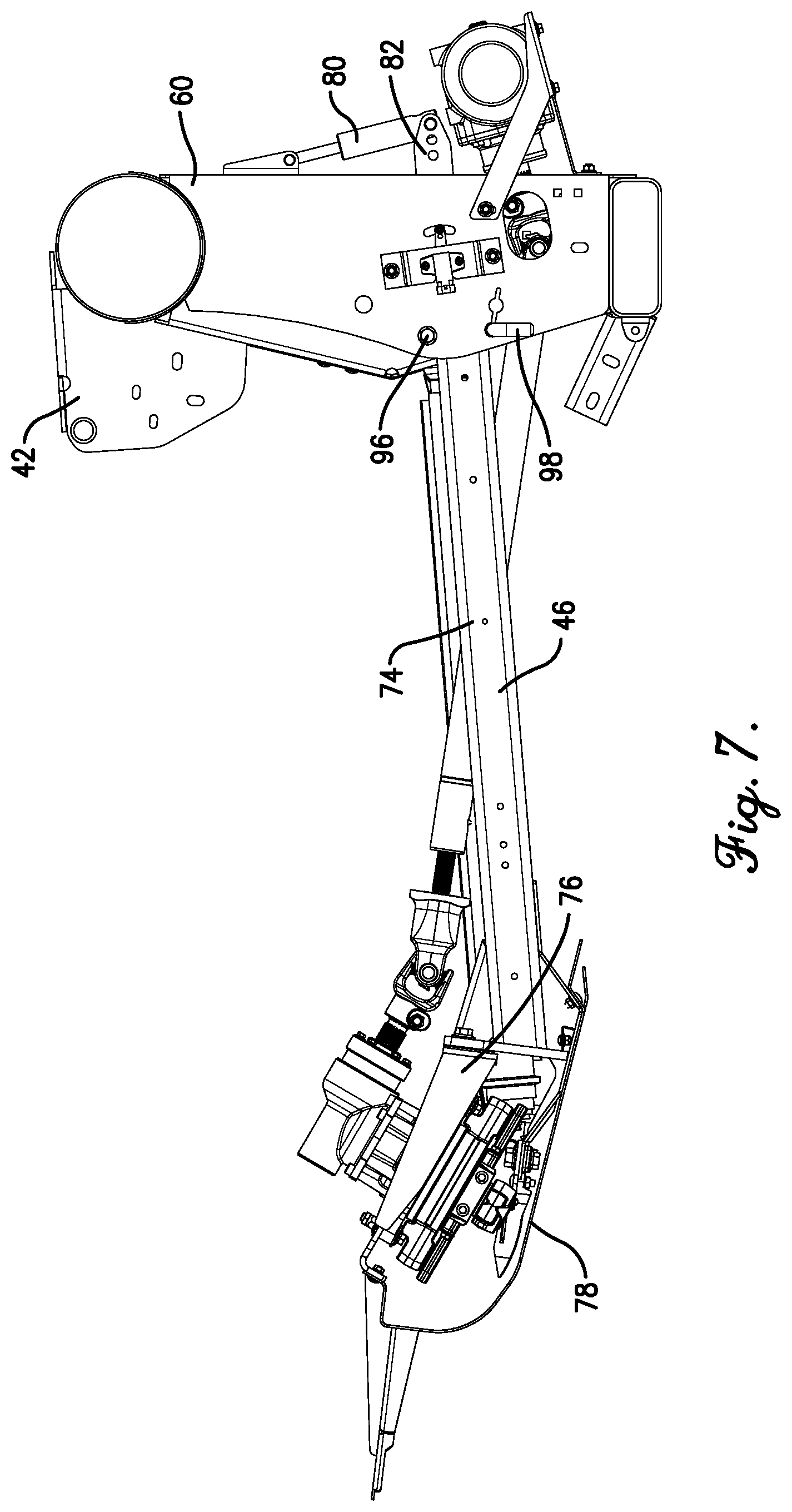 Patent US11778946 Figure 7 – Flexible header with sectional height adjustment