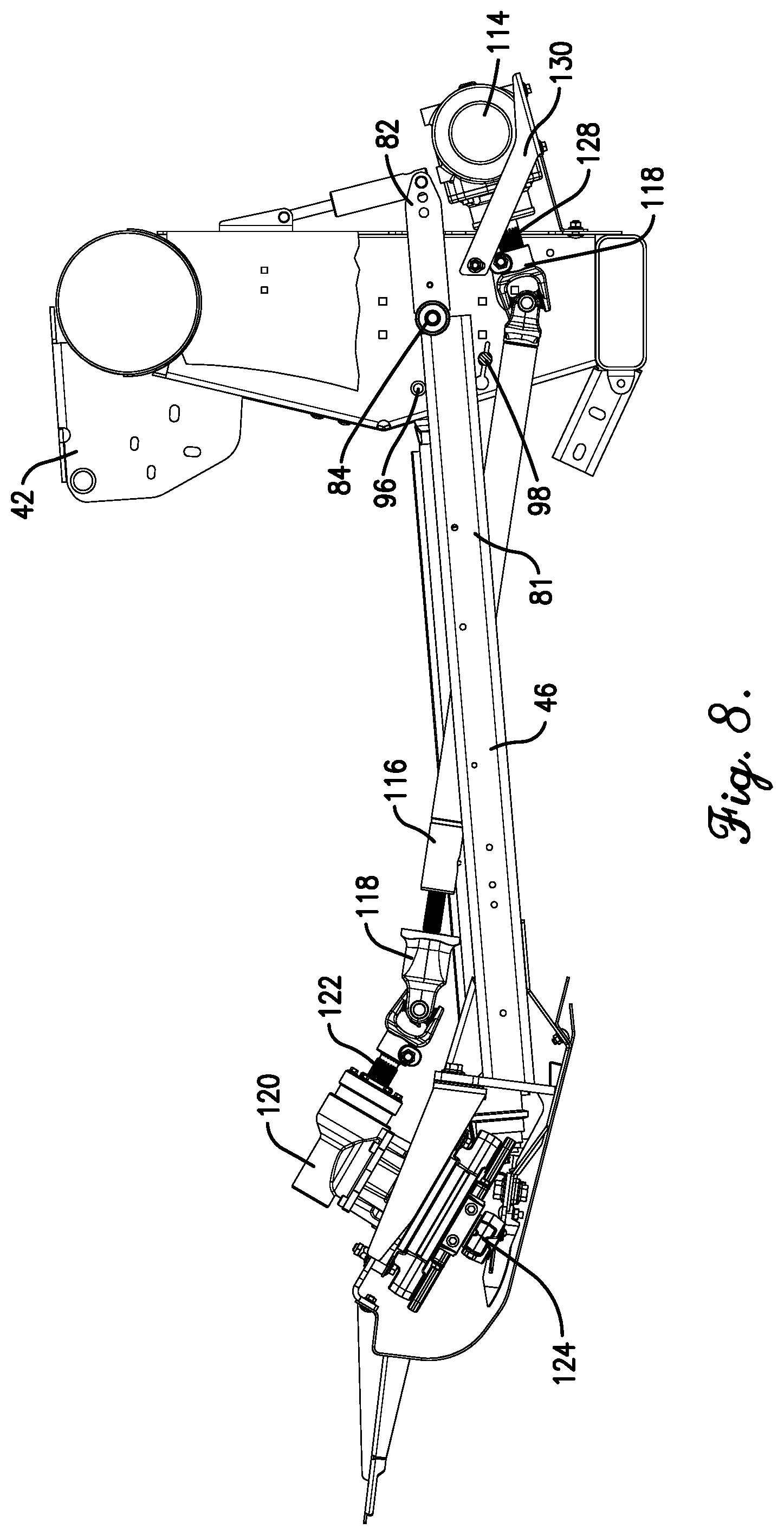 Patent US11778946 Figure 8 – Flexible header with sectional height adjustment