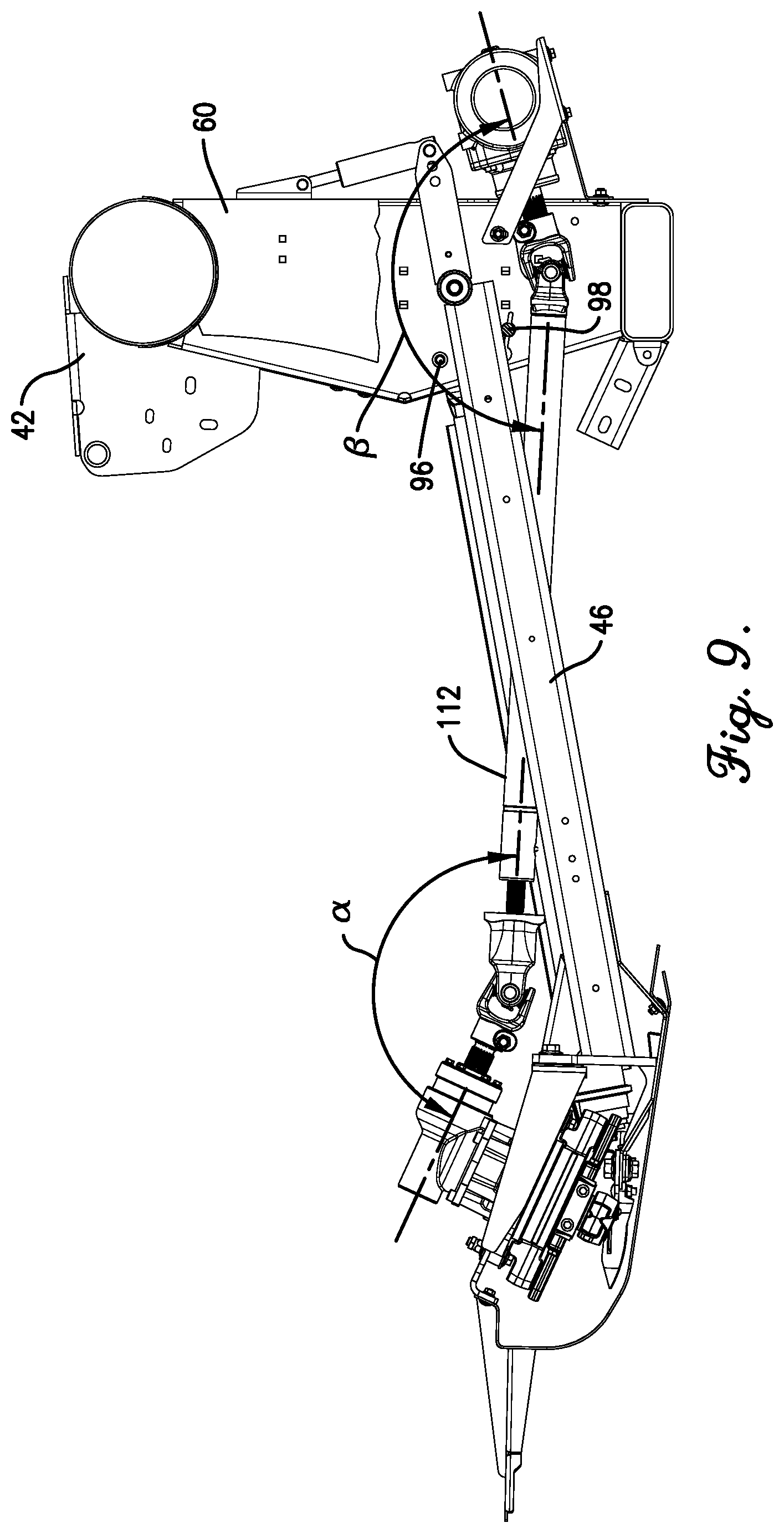 Patent US11778946 Figure 9 – Flexible header with sectional height adjustment