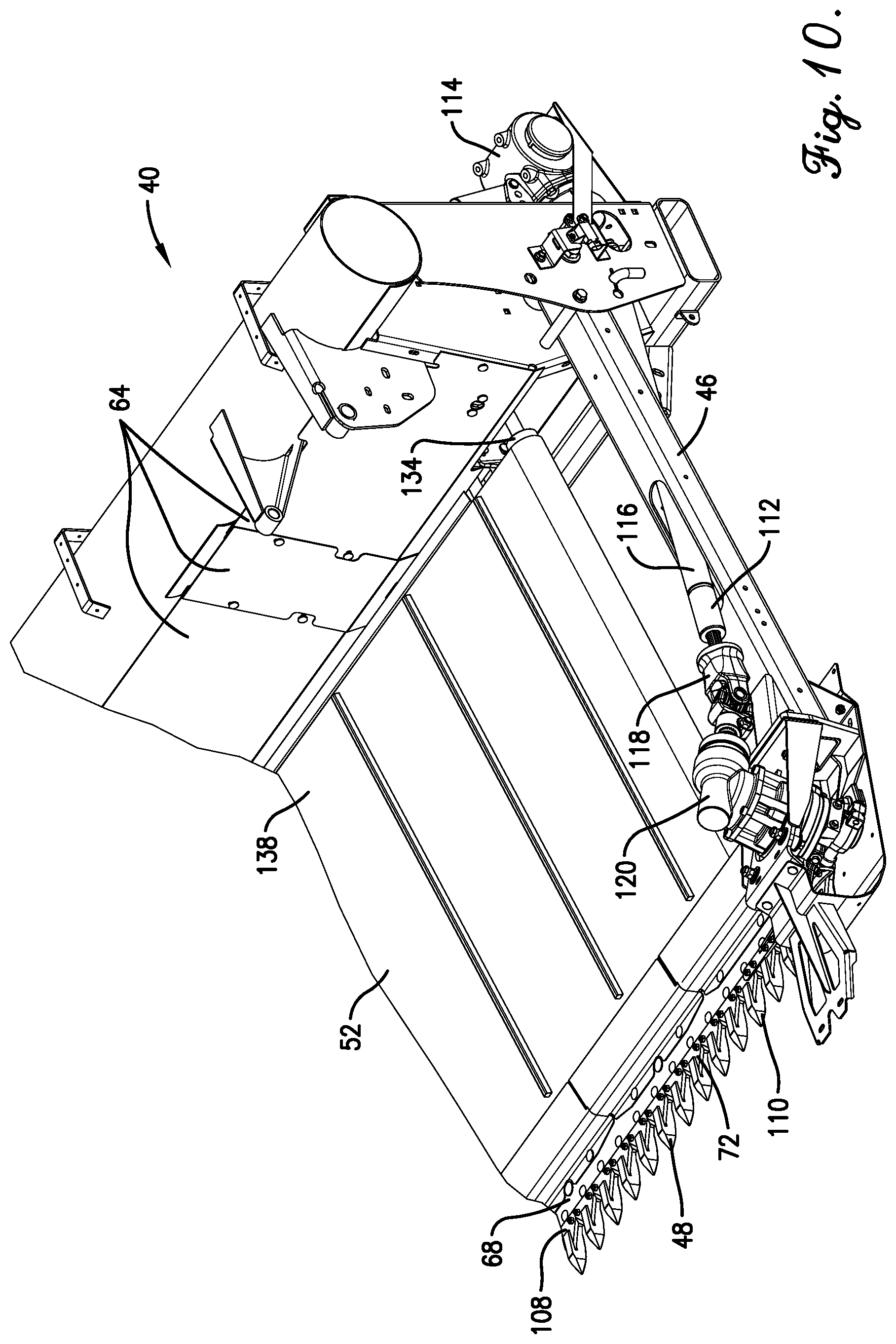 Patent US11778946 Figure 10 – Flexible header with sectional height adjustment