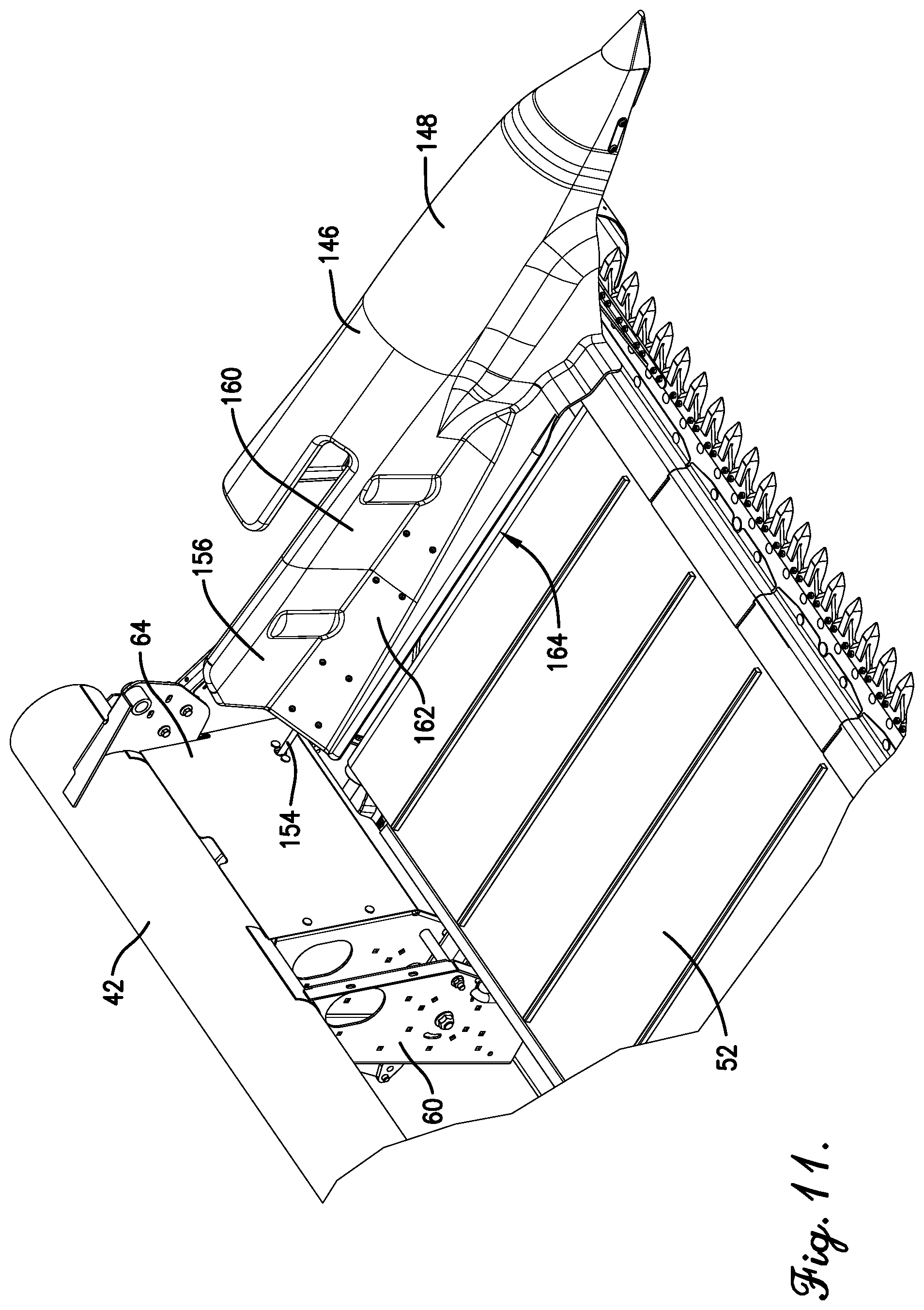 Patent US11778946 Figure 11 – Flexible header with sectional height adjustment