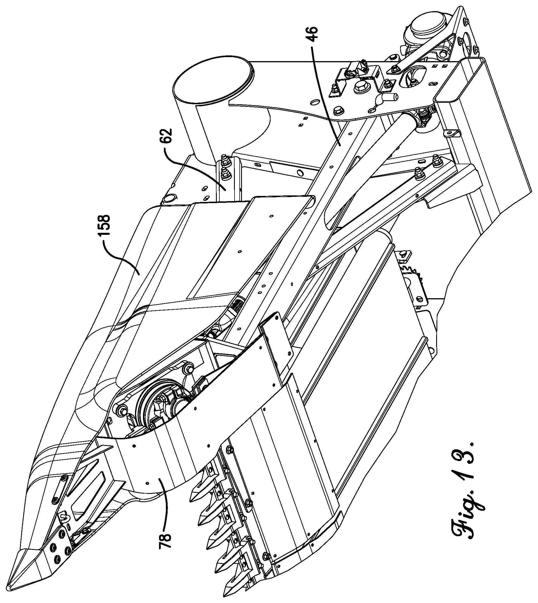 Patent US11778946 Figure 13 – Flexible header with sectional height adjustment