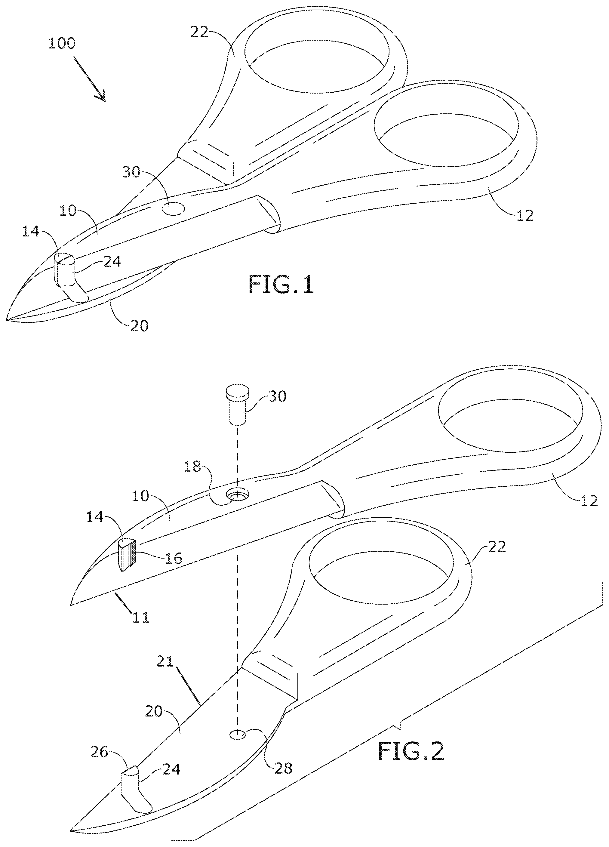 Patent US11778952 Figure 1 – Shearing device providing a pair of pincers for securing the sheared object