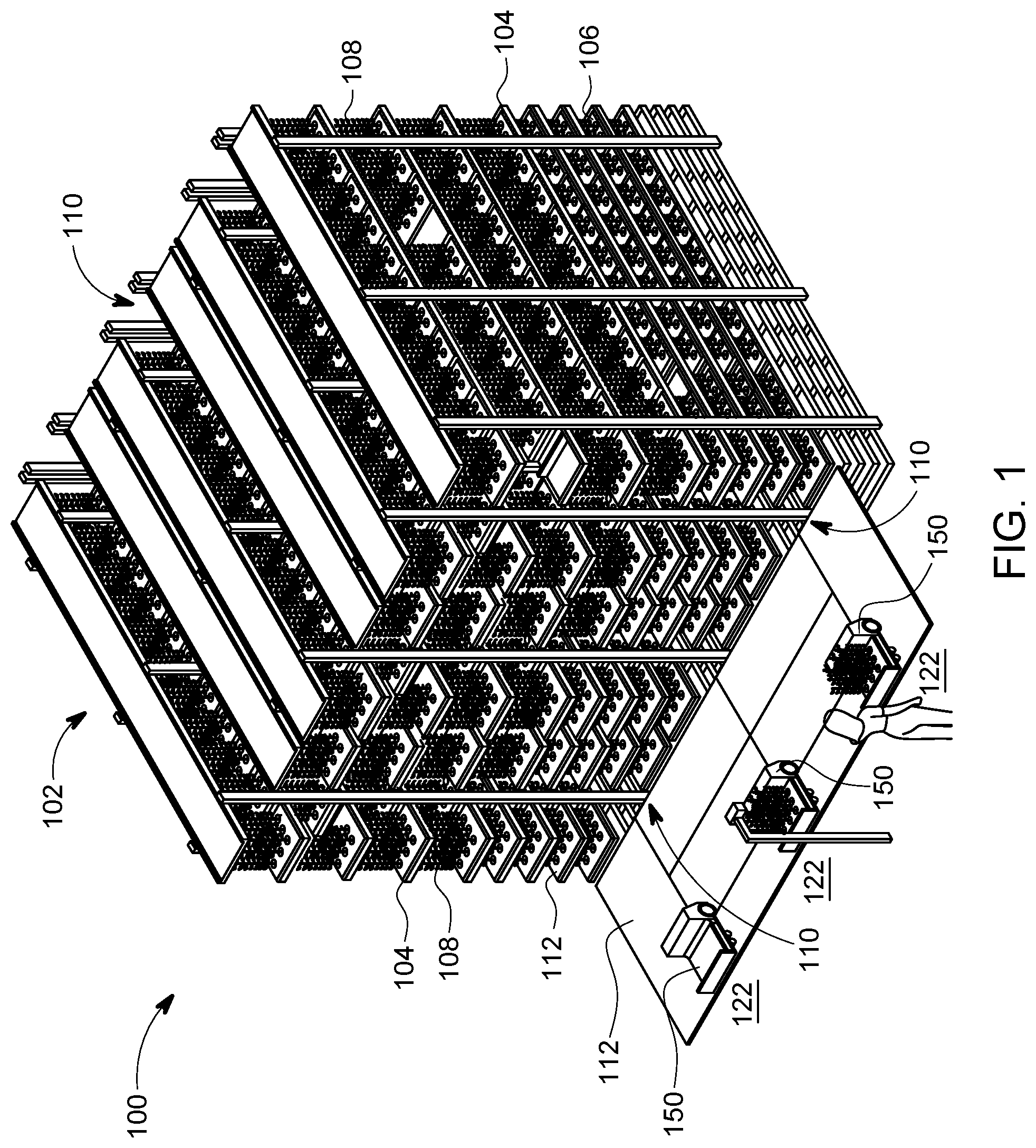 Patent US11778956 Figure 1 – Automated vertical farming system using mobile robots