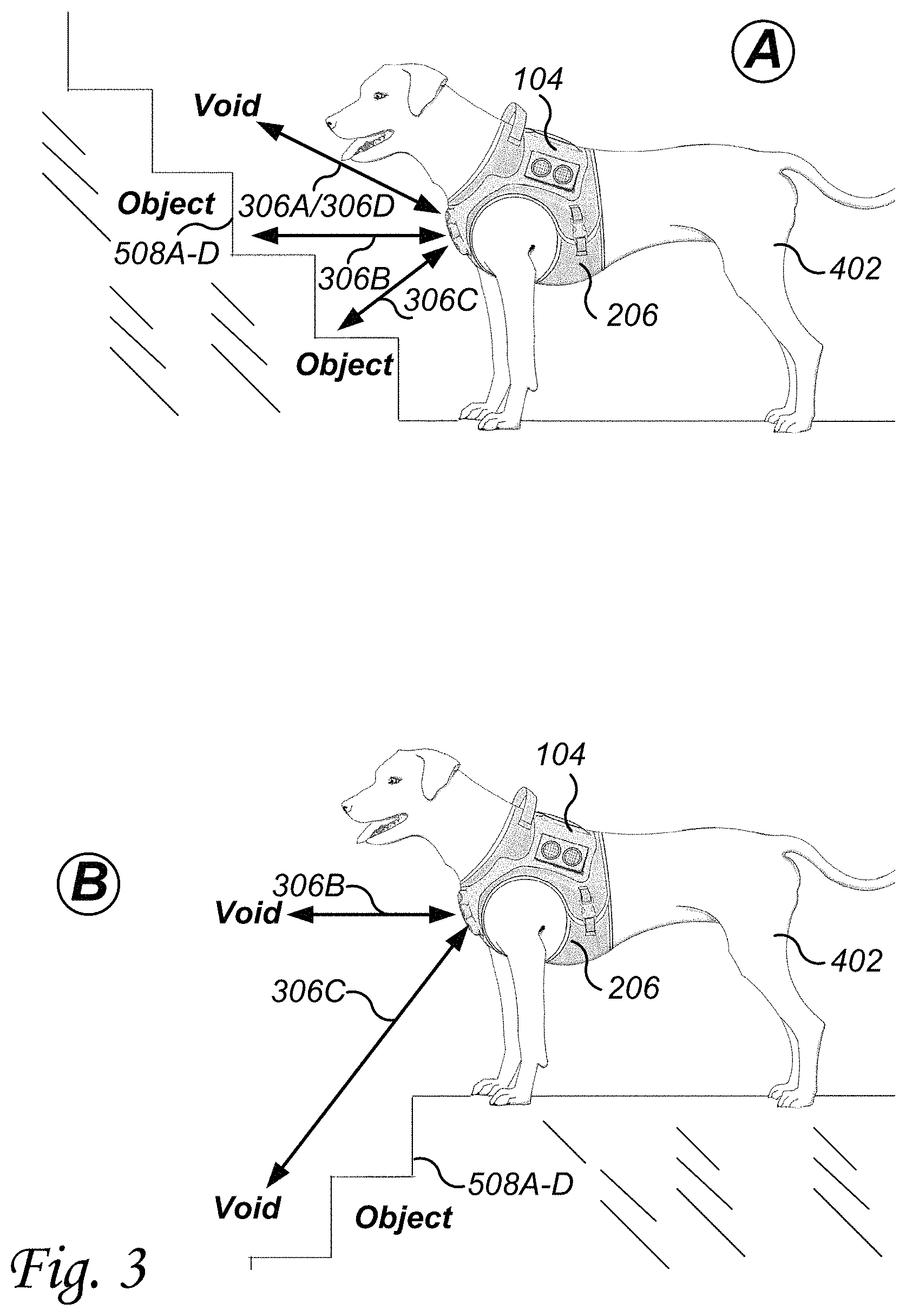 Patent US11778984 Figure 3 – Navigational safety system and method for visually impaired quadrupeds