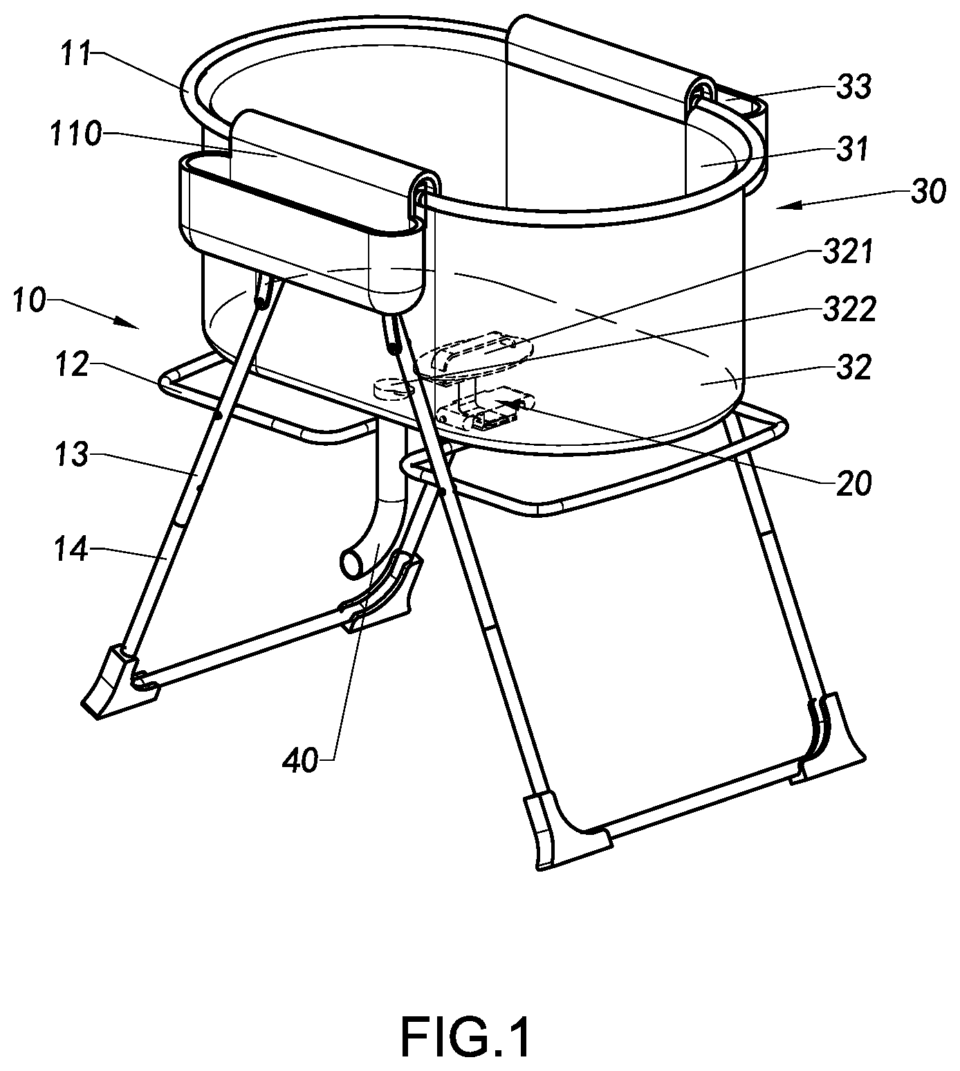 Patent US11778985 Figure 1 – Foldable container and foldable supporting frame thereof, and folding method