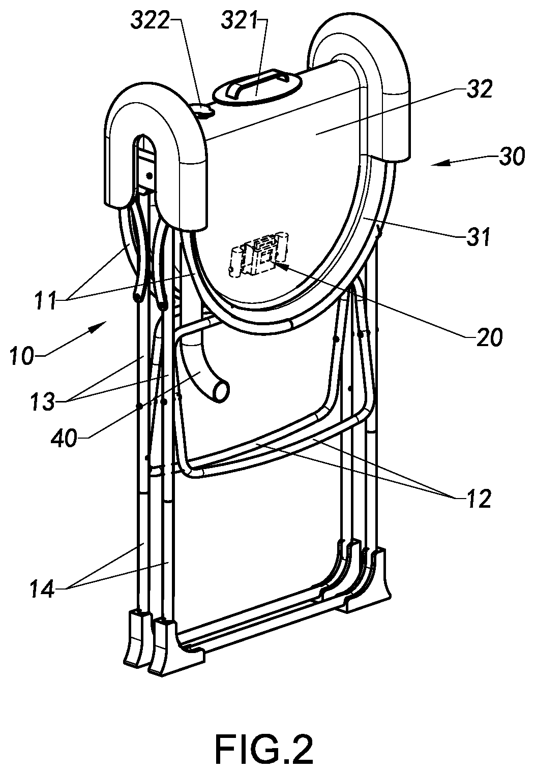 Patent US11778985 Figure 2 – Foldable container and foldable supporting frame thereof, and folding method