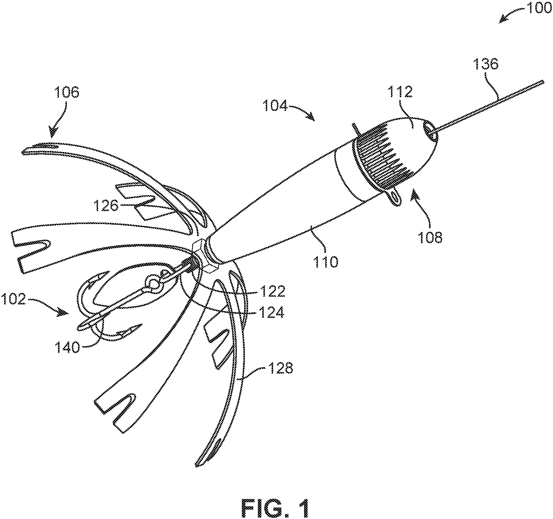 Patent US11779001 Figure 1 – Fishing lure line attachment system