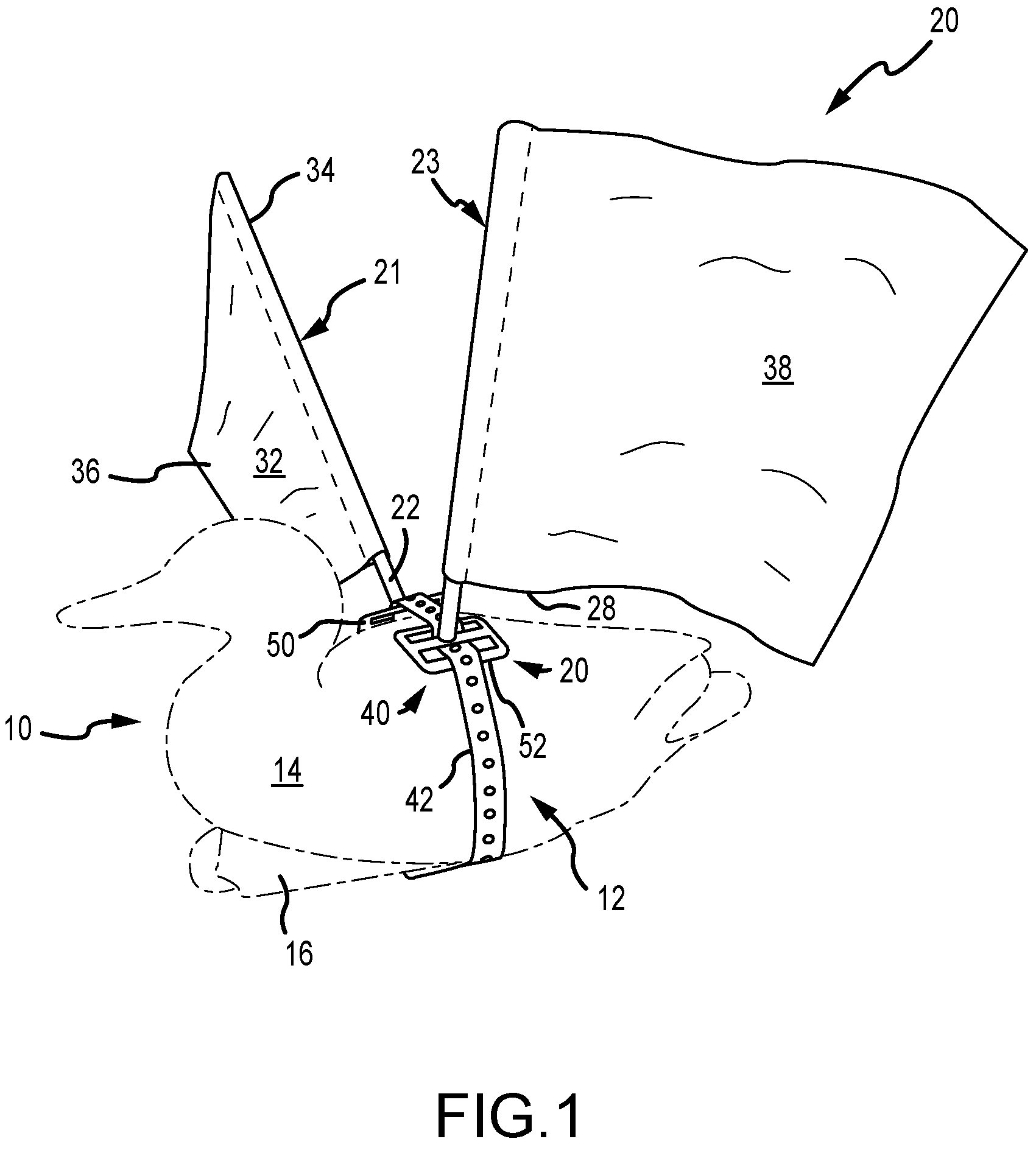 Patent US11779011 Figure 1 – Migratory bird decoy and migratory bird decoy wing assembly