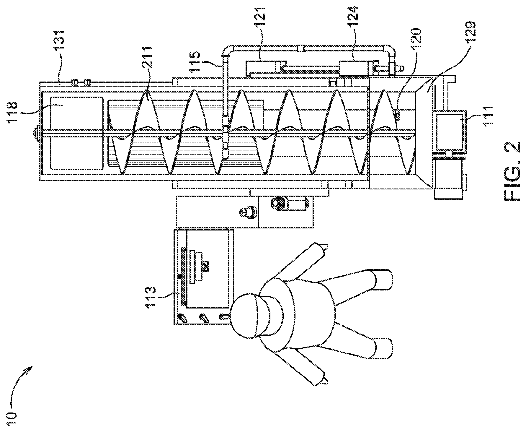 Patent US11779036 Figure 2 – Auger dip apparatus for applying antimicrobial solution