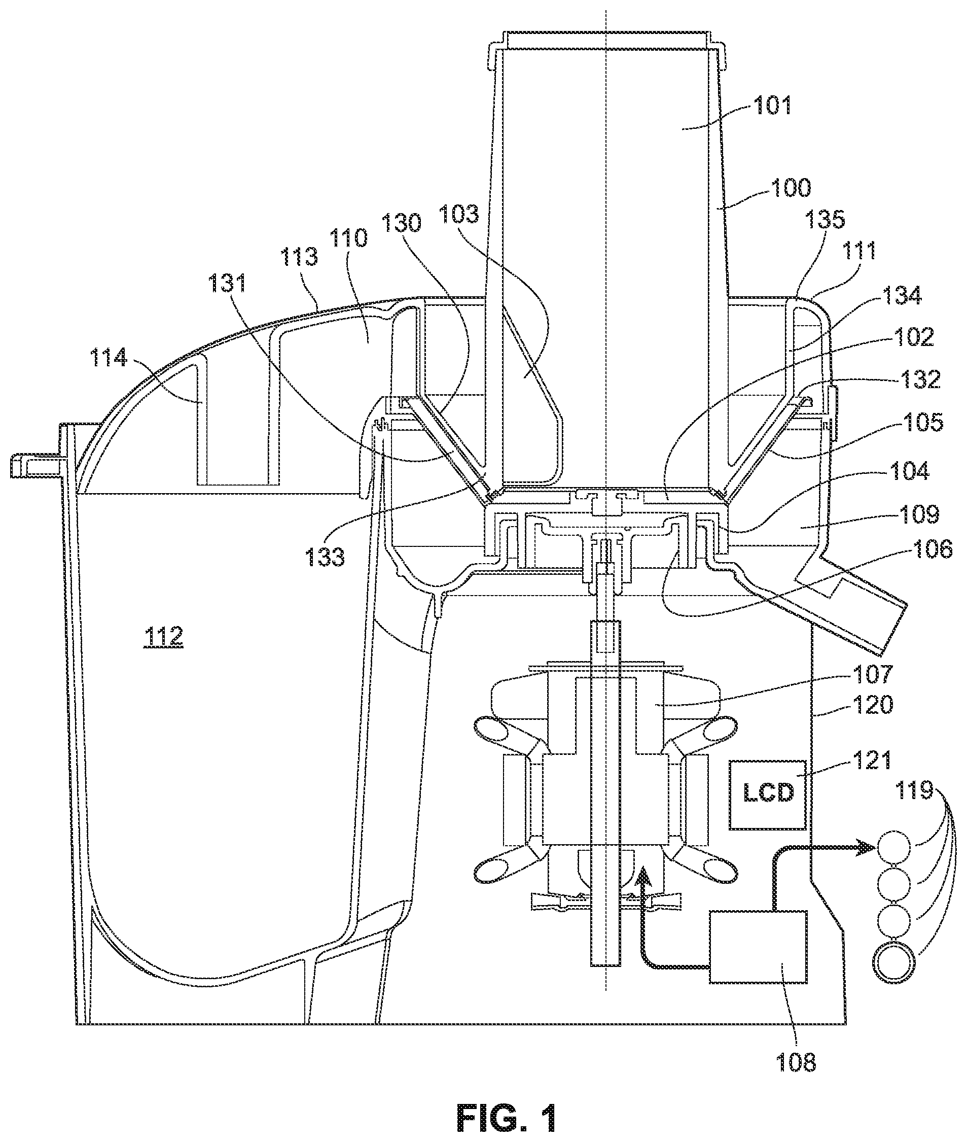 Patent US11779043 Figure 1 – Fruit and vegetable juicer