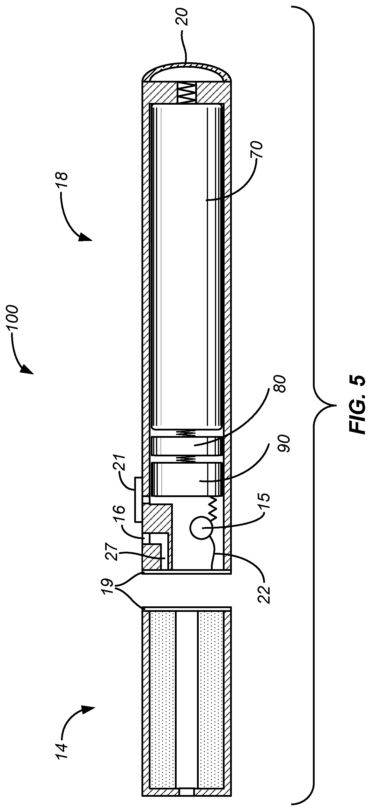 Patent US11779049 Figure 5 – Multiple heating elements with separate vaporizable materials in an electric vaporization device