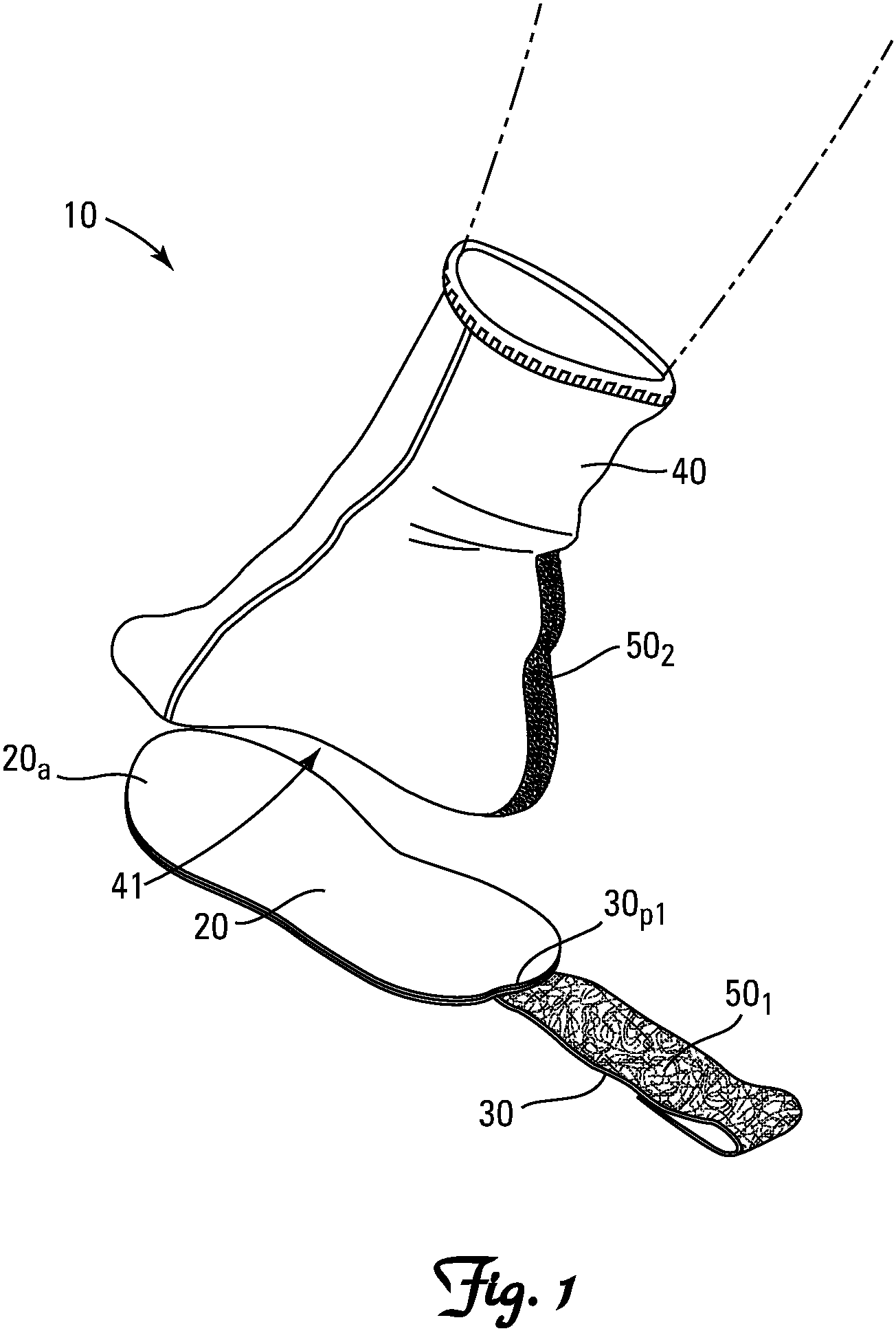 Patent US11779058 Figure 1 – Footwear system with restricted ambulation hindfoot longitudinal slide