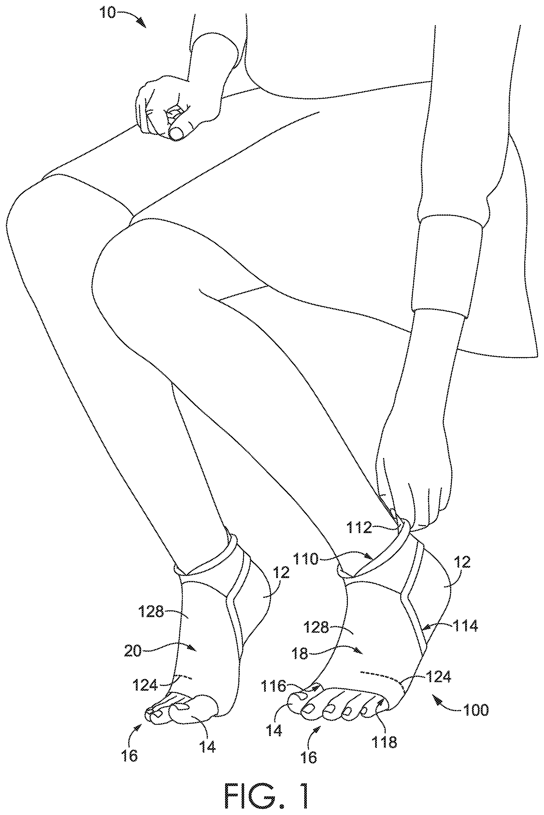 Patent US11779059 Figure 1 – Sock with toe anchor