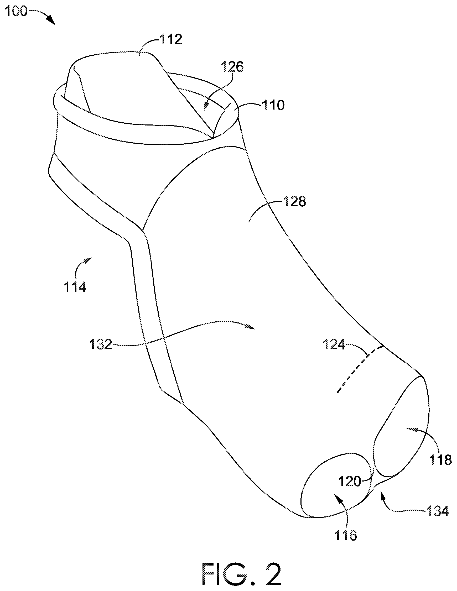 Patent US11779059 Figure 2 – Sock with toe anchor