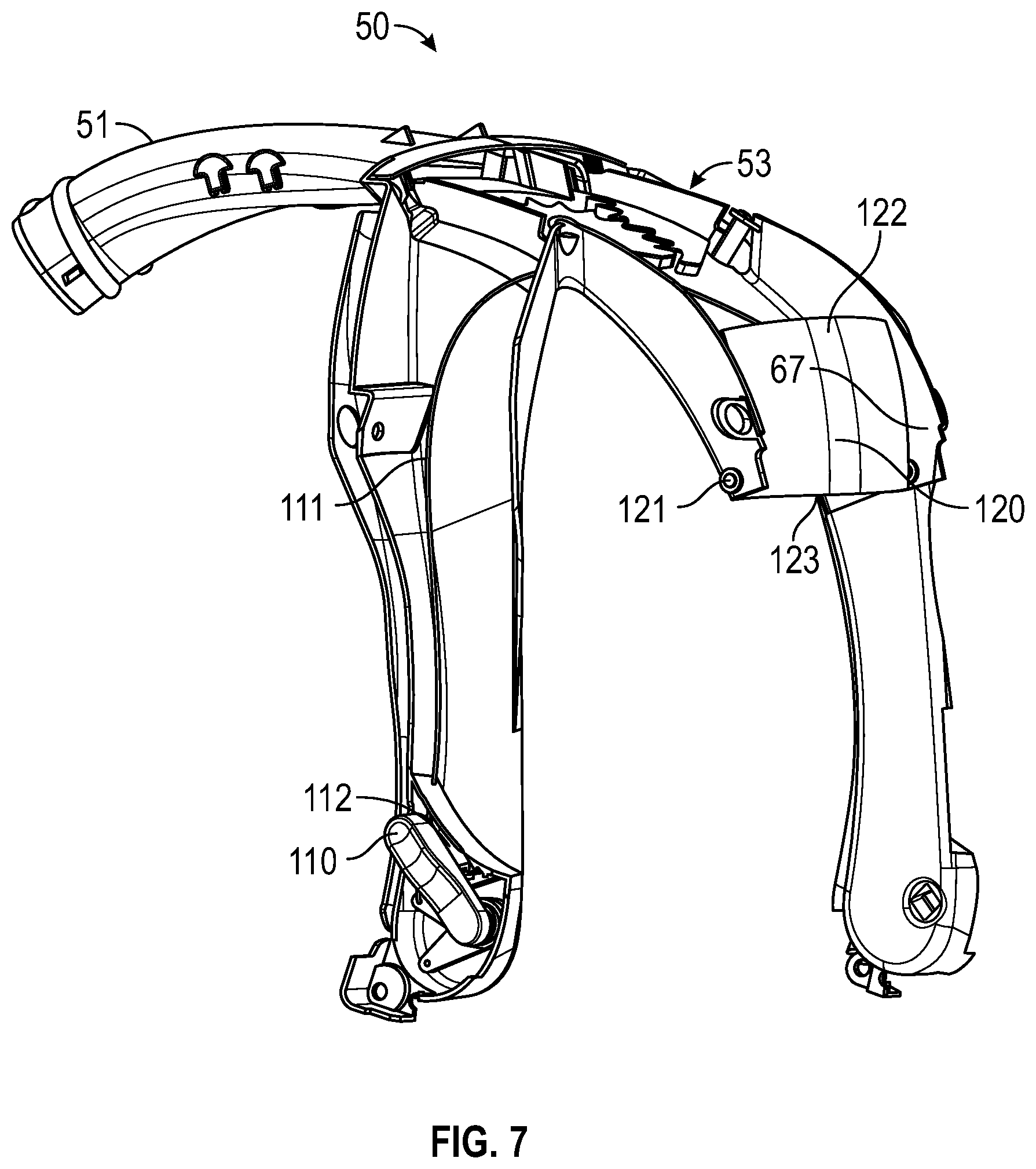 Patent US11779075 Figure 7 – Protective headgear with adjustable air supply