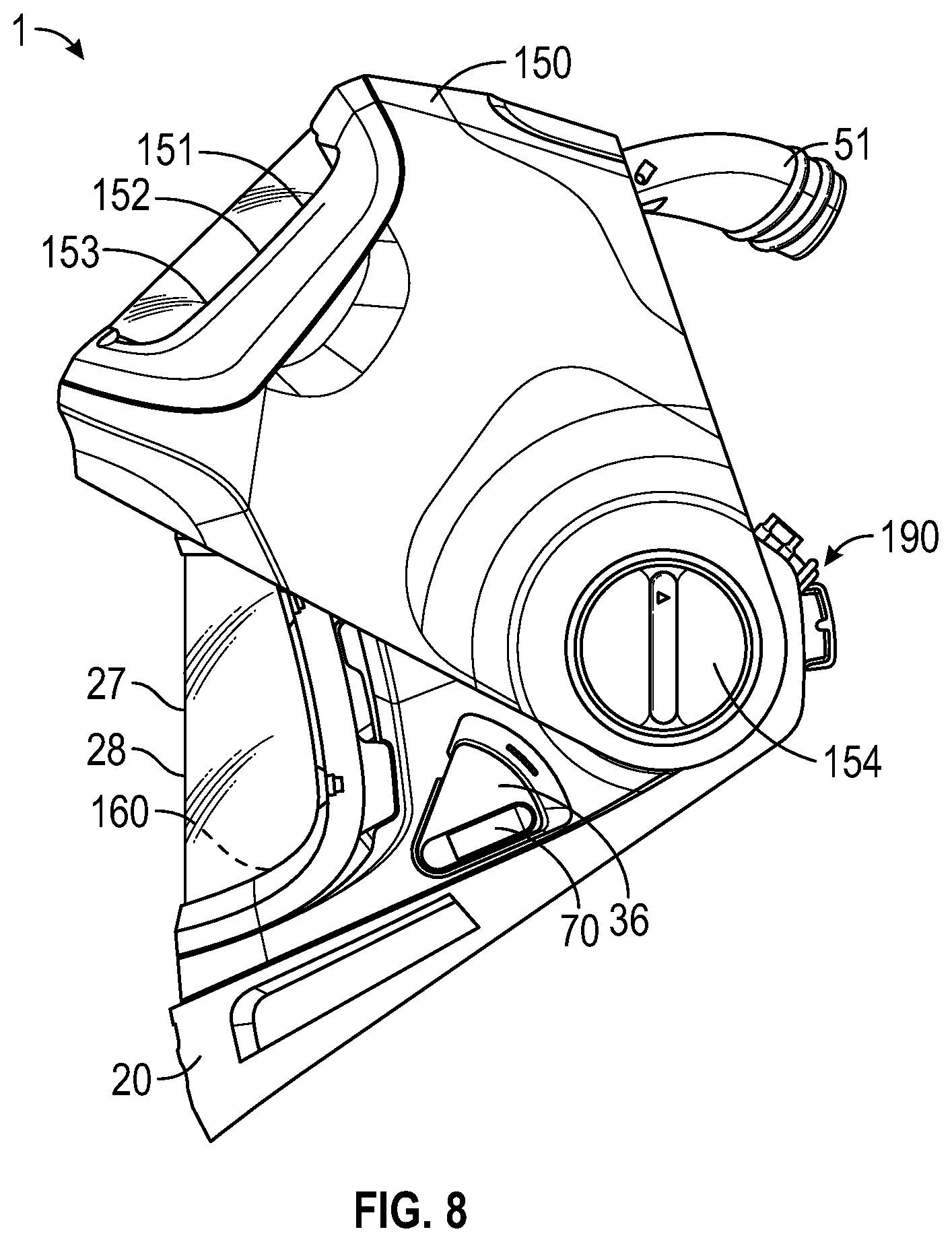 Patent US11779075 Figure 8 – Protective headgear with adjustable air supply