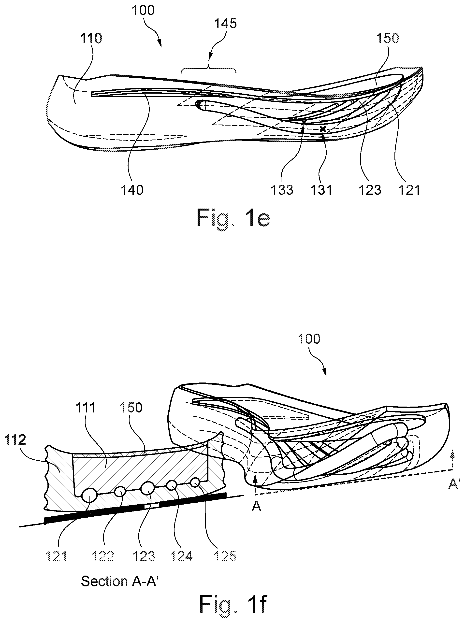 Patent US11779077 Figure 3 – Sole comprising individually deflectable reinforcing members, shoe with such a sole, and method for the manufacture of such items