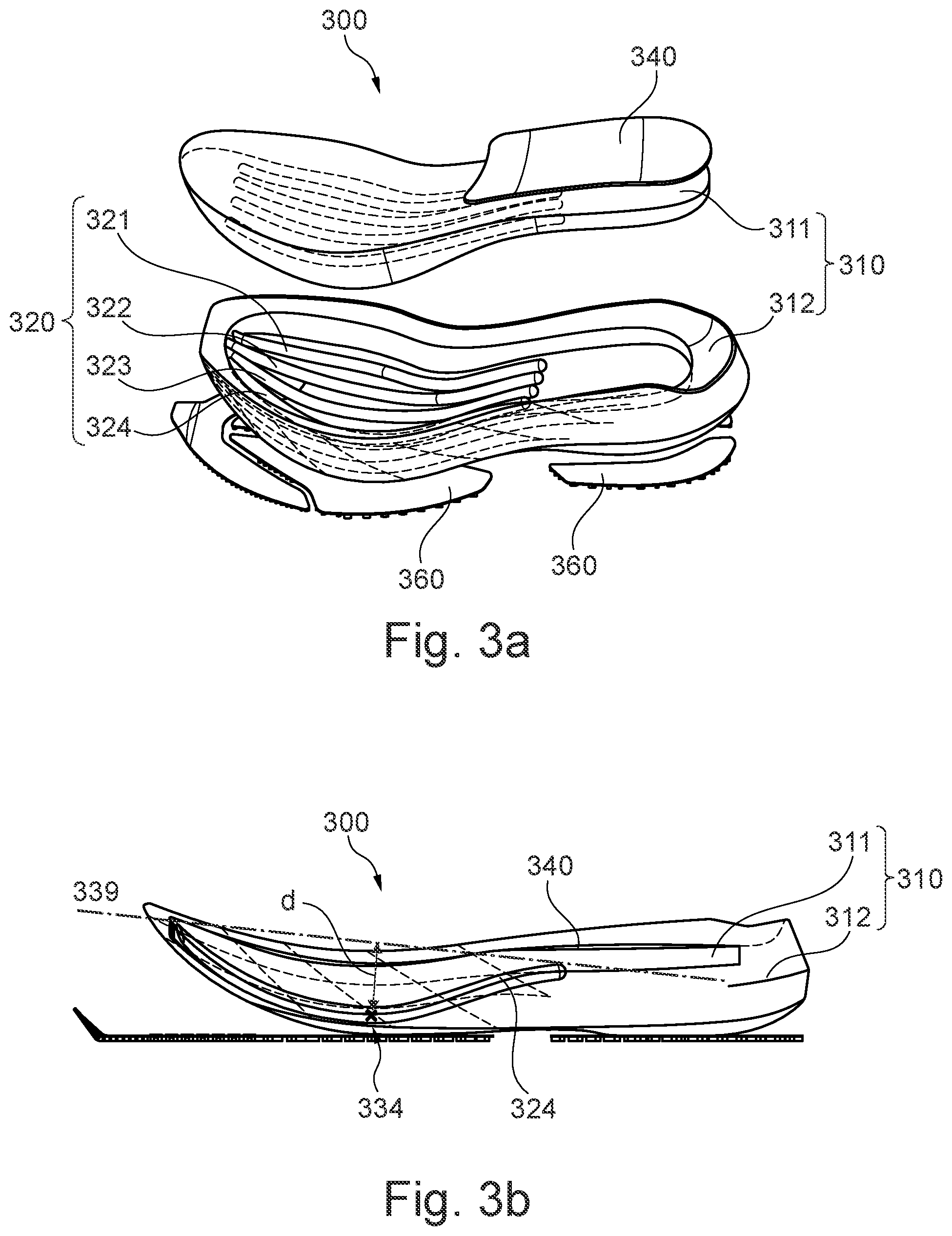 Patent US11779077 Figure 5 – Sole comprising individually deflectable reinforcing members, shoe with such a sole, and method for the manufacture of such items