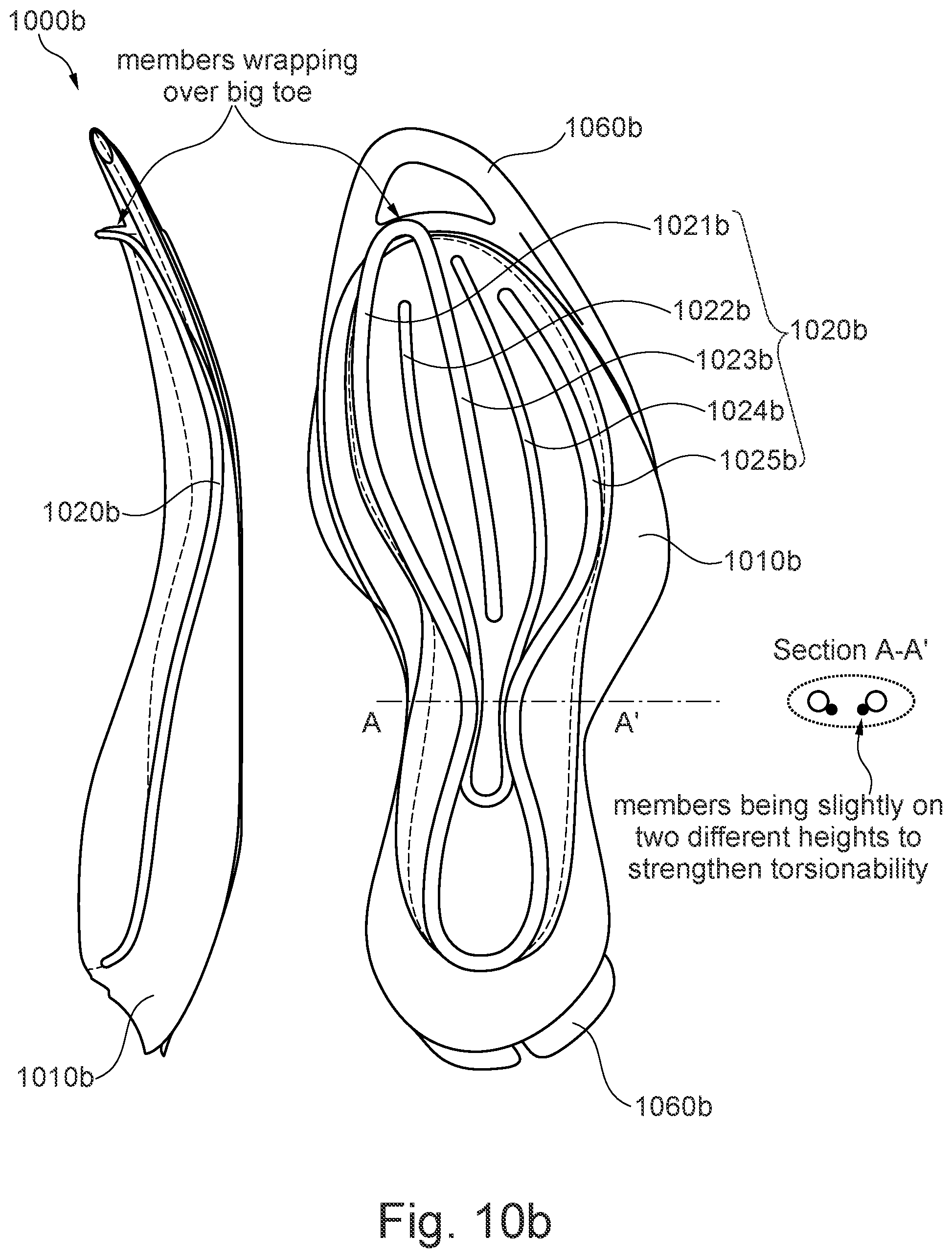 Patent US11779077 Figure 15 – Sole comprising individually deflectable reinforcing members, shoe with such a sole, and method for the manufacture of such items