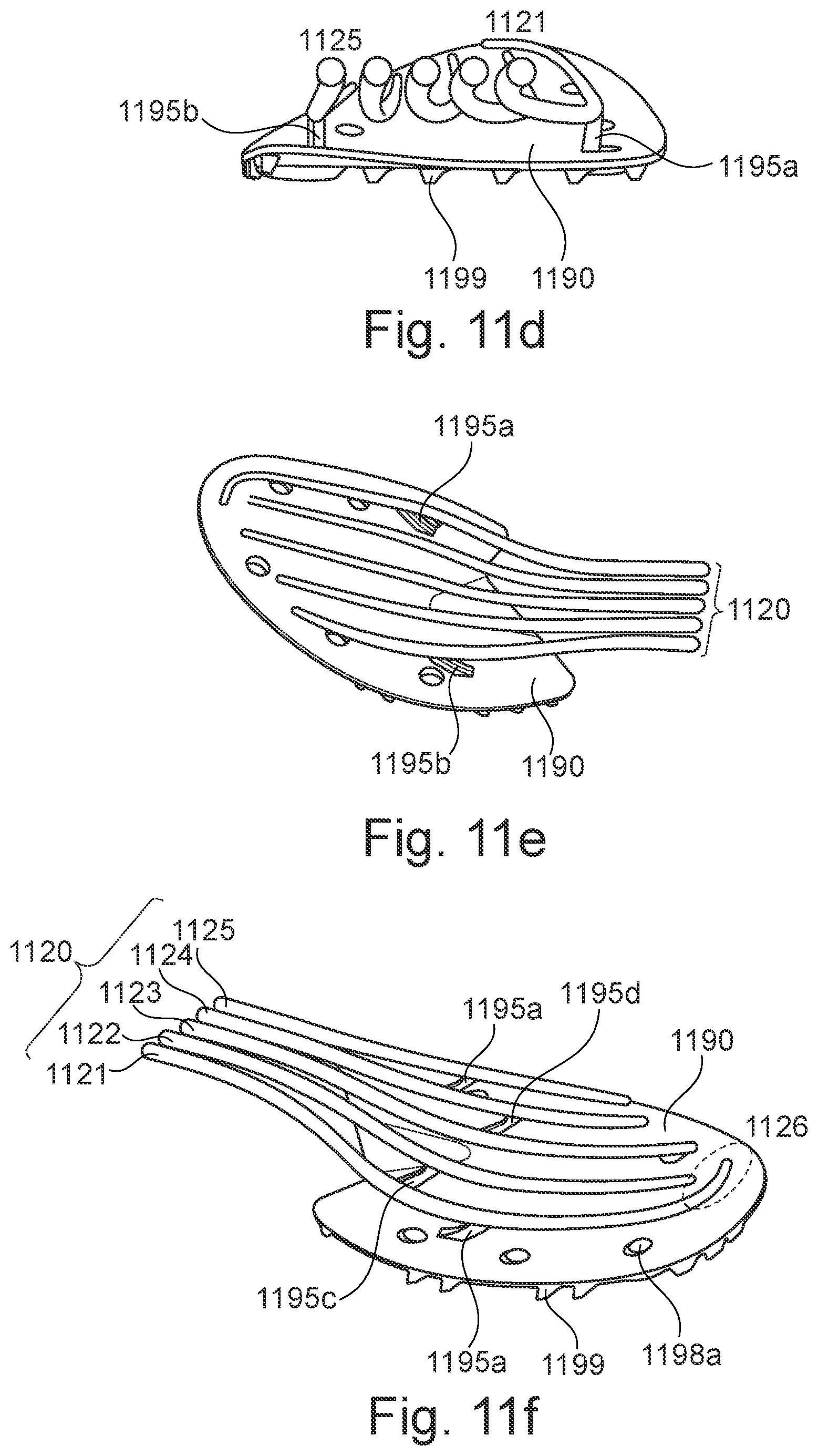 Patent US11779077 Figure 19 – Sole comprising individually deflectable reinforcing members, shoe with such a sole, and method for the manufacture of such items