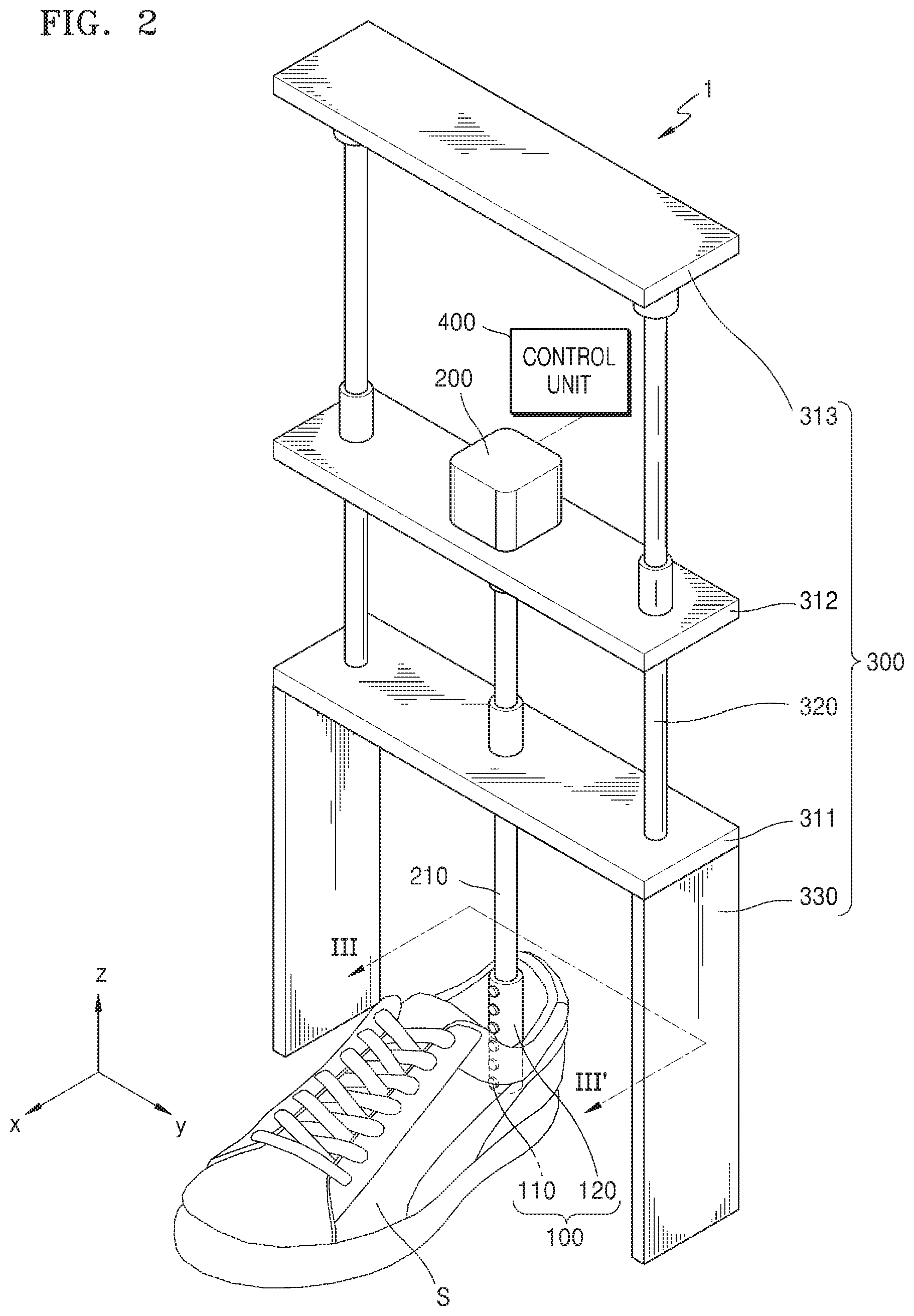 Patent US11779085 Figure 2 – Device for measuring inner size of shoe