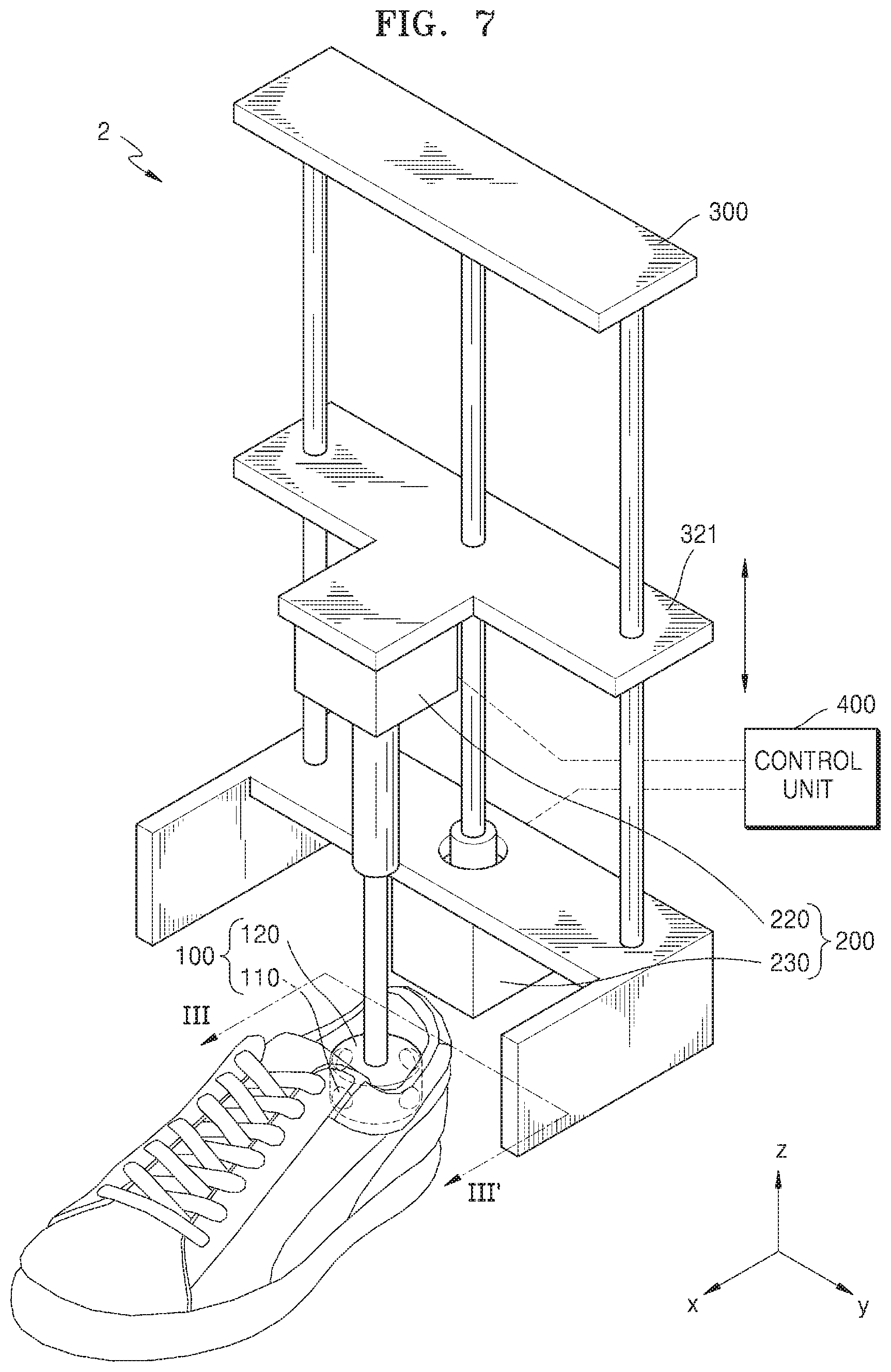 Patent US11779085 Figure 7 – Device for measuring inner size of shoe