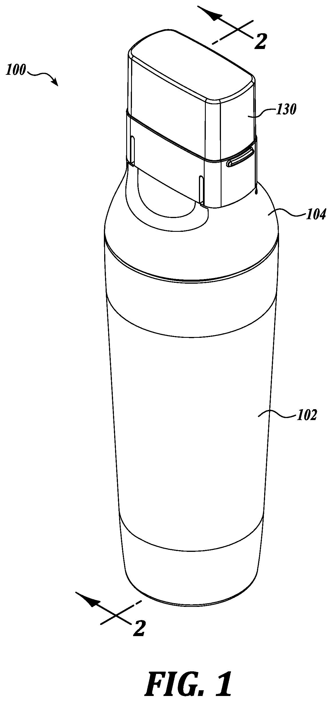 Patent US11779094 Figure 1 – Refillable hair coloration package and applicator with adjustable bristles