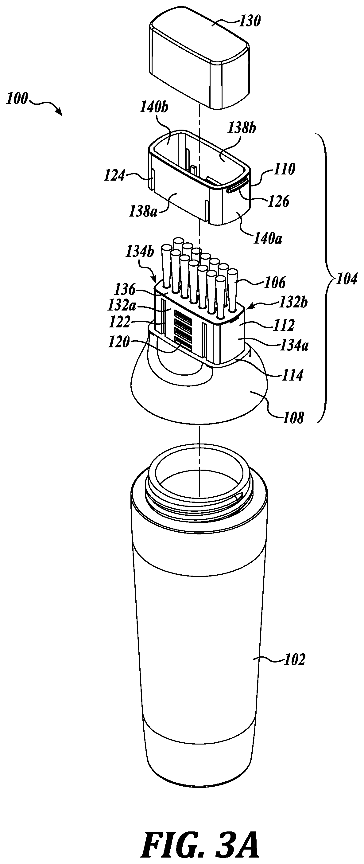 Patent US11779094 Figure 3 – Refillable hair coloration package and applicator with adjustable bristles