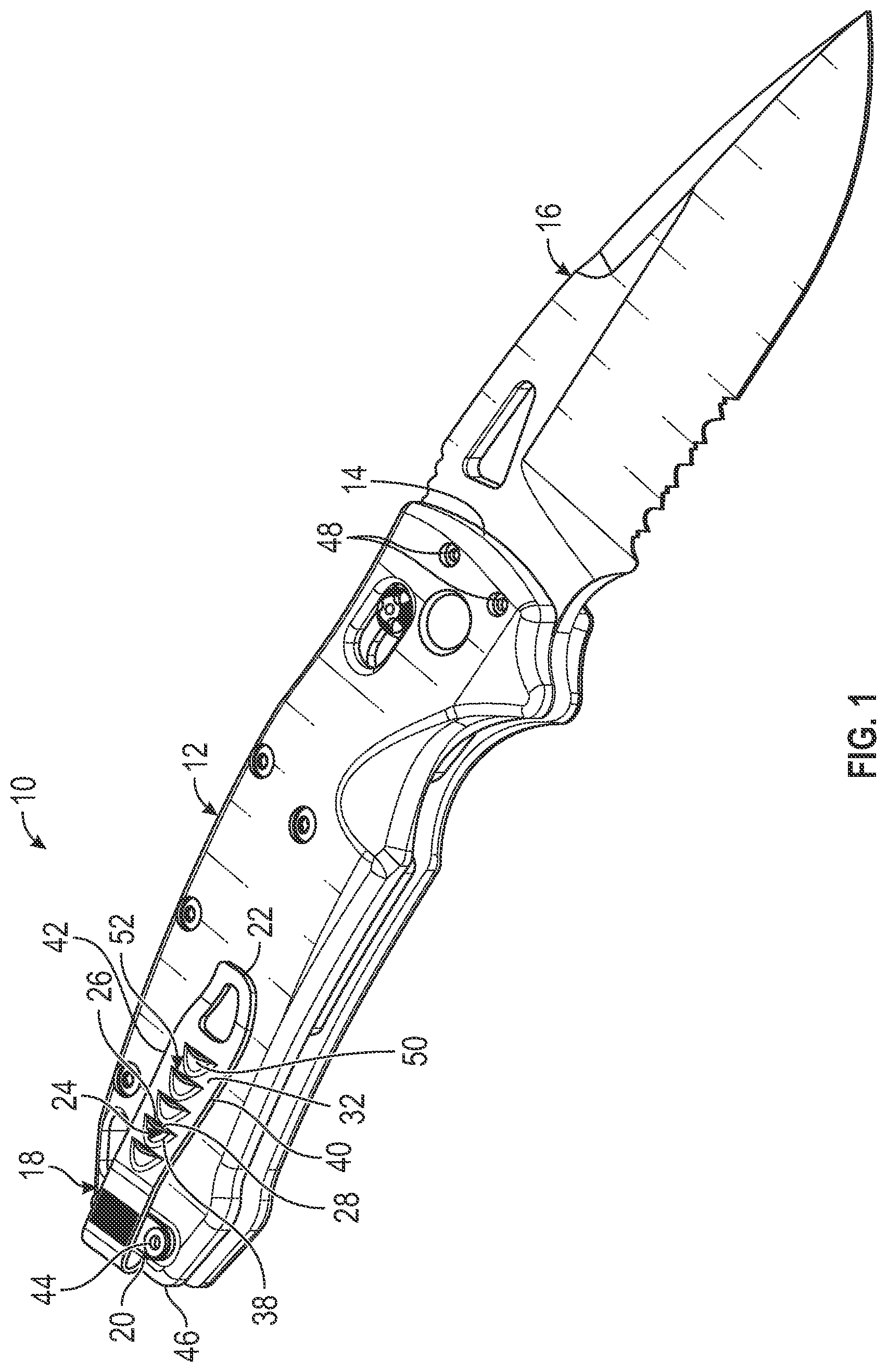 Patent US11779100 Figure 1 – Folding knife with pocket clip