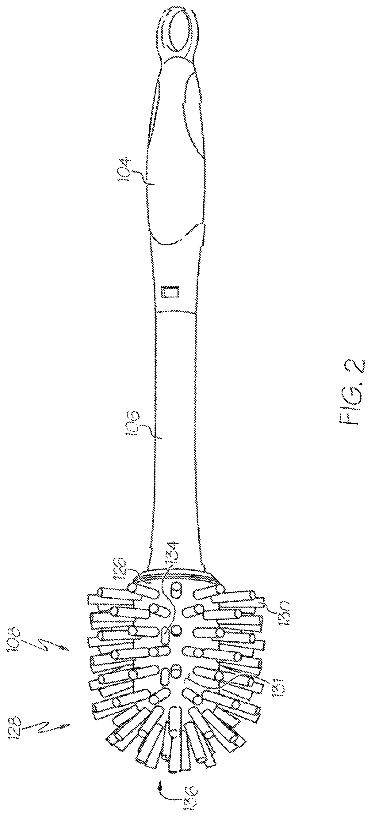Patent US11779103 Figure 2 – Cleaner dispensing toilet bowl brush and holder