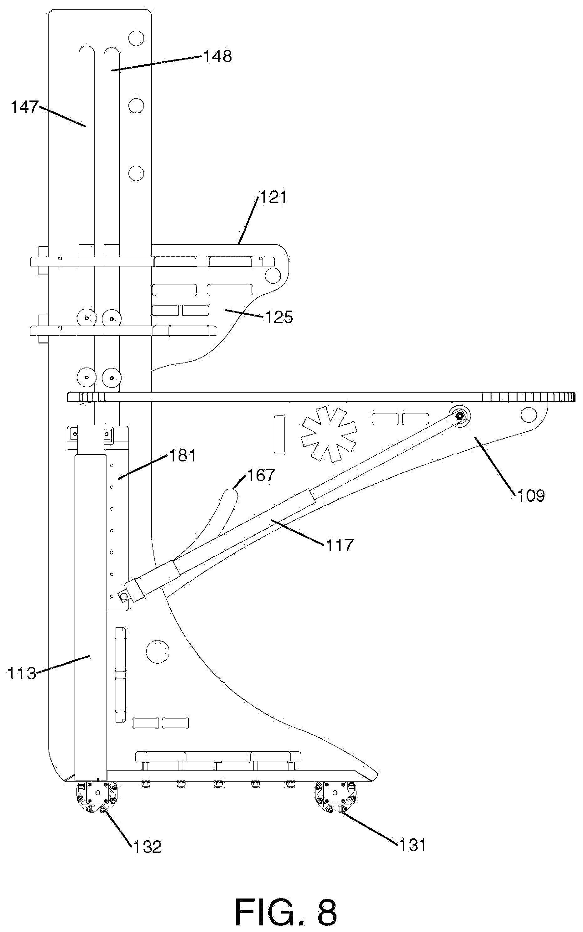 Patent US11779107 Figure 8 – Movable desk with adjustable lift and tilt