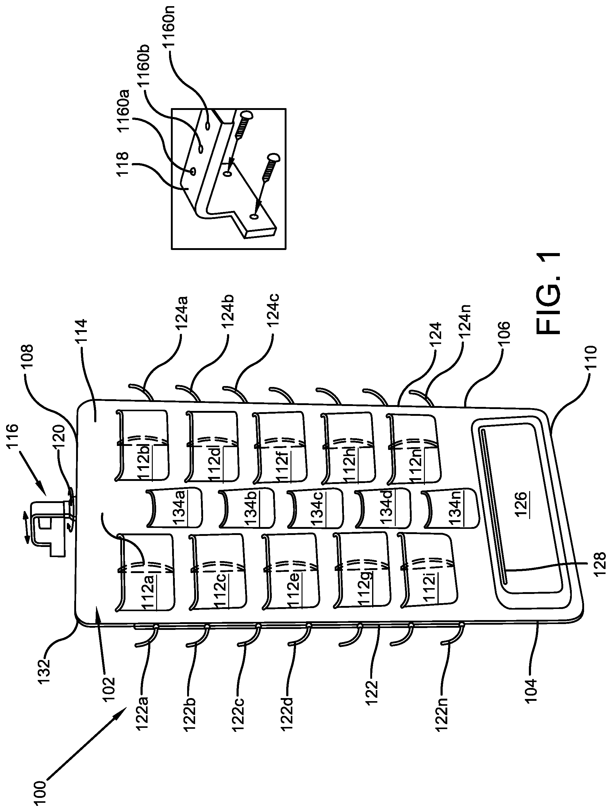 Patent US11779110 Figure 1 – Accessory organizer device