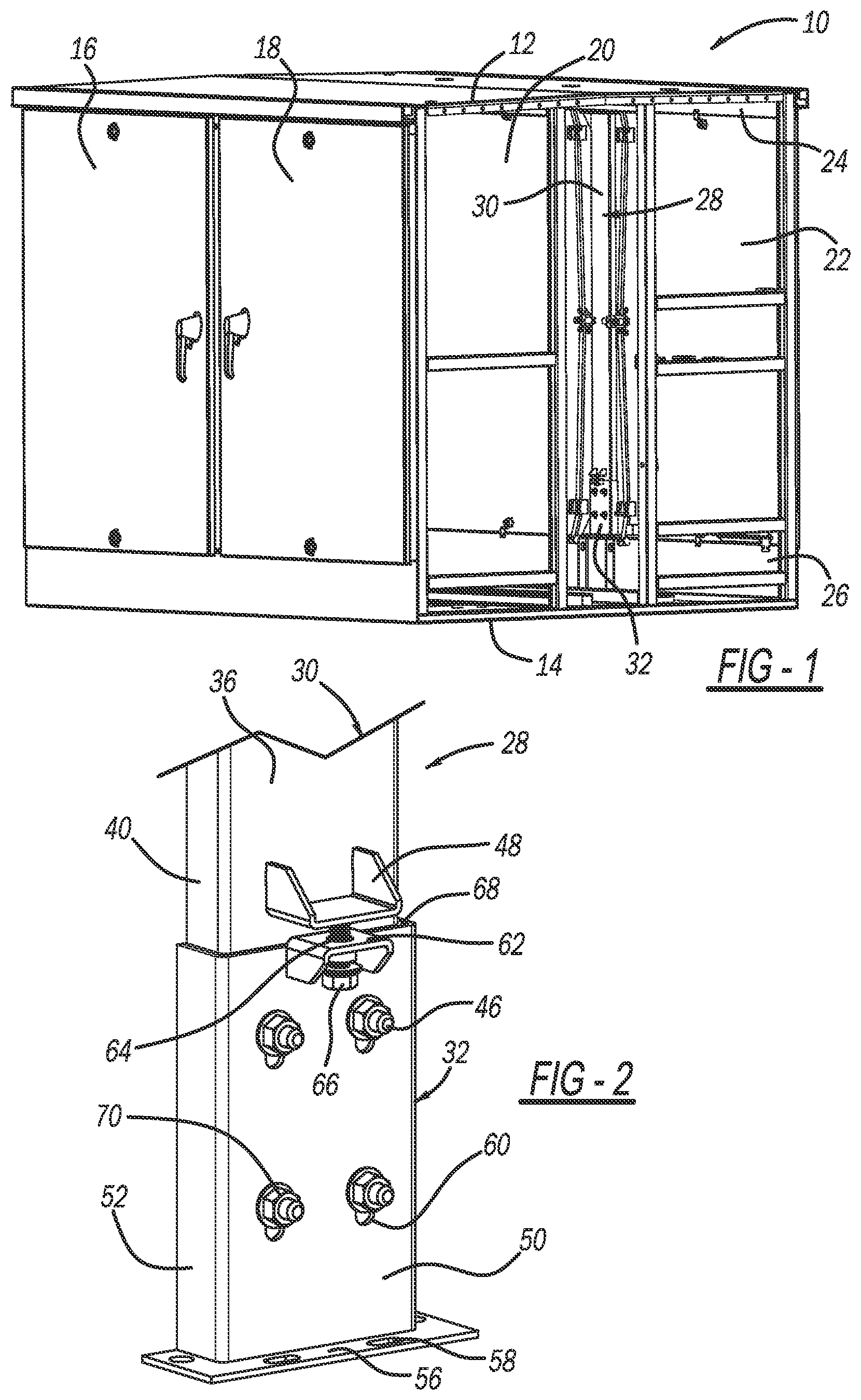 Patent US11779114 Figure 1 – Adjustible center post for multi-door enclosures