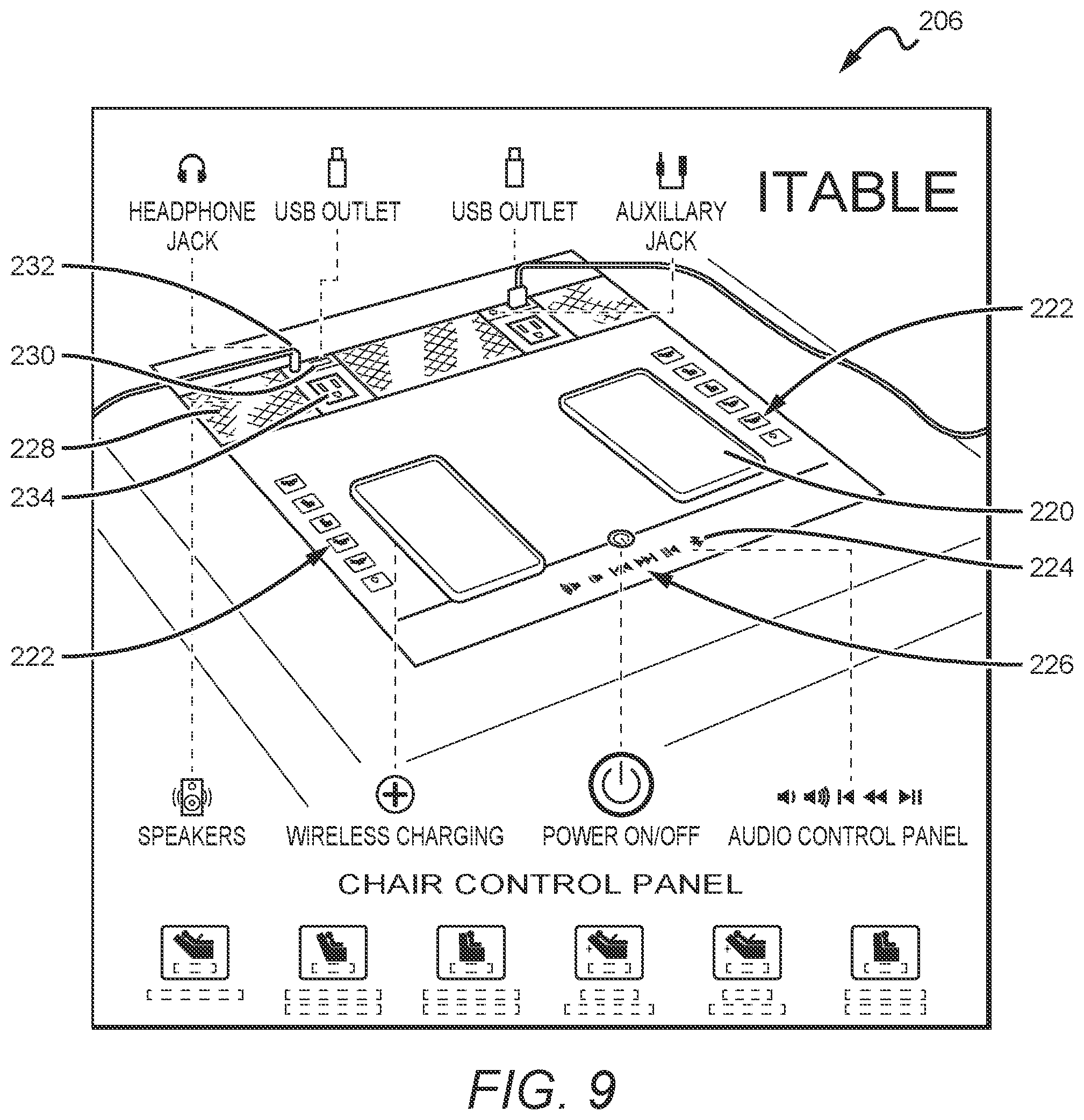 Patent US11779116 Figure 7 – Control panel for furniture and home entertainment system