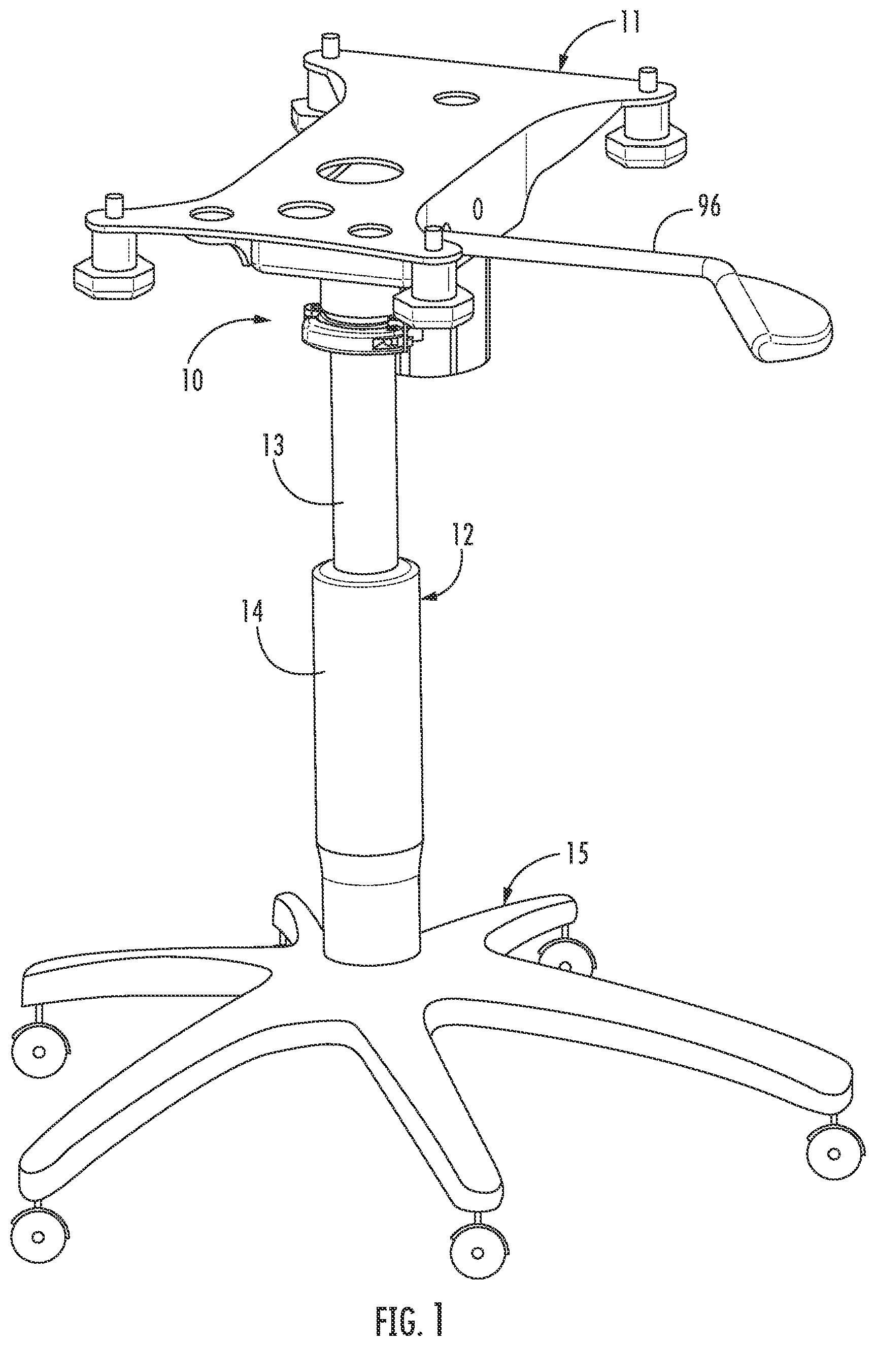 Patent US11779118 Figure 1 – Seat plate gas cylinder quick-release device