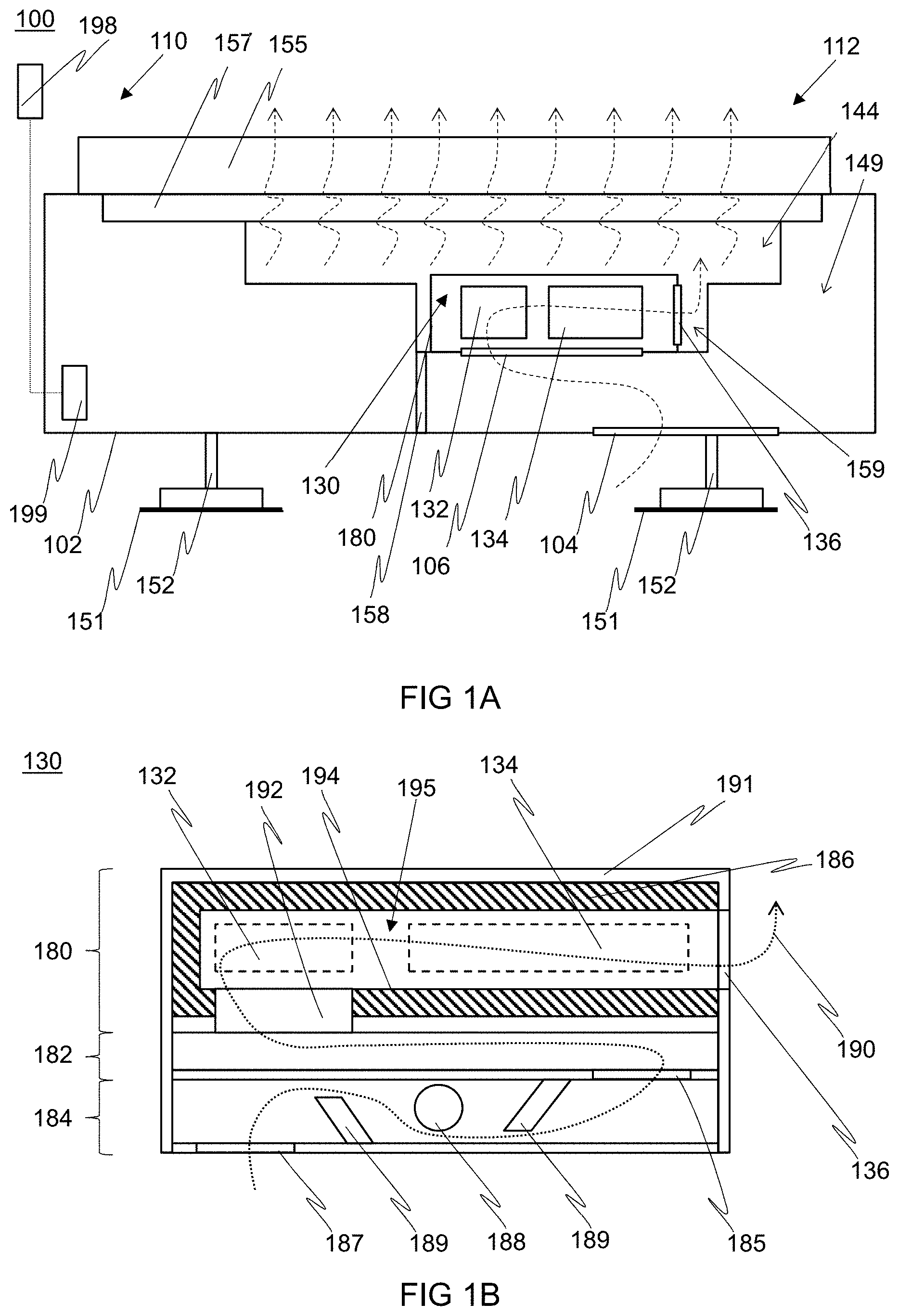 Patent US11779127 Figure 1 – Air handling unit for environmentally conditioned furniture, and associated systems and methods